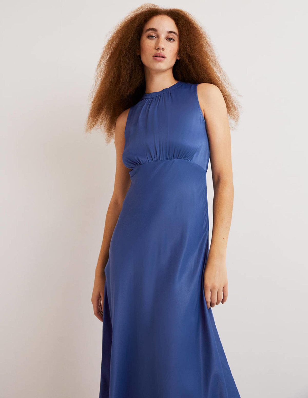 Blue Bias-cut Satin Midi Dress-Sea Blue-5