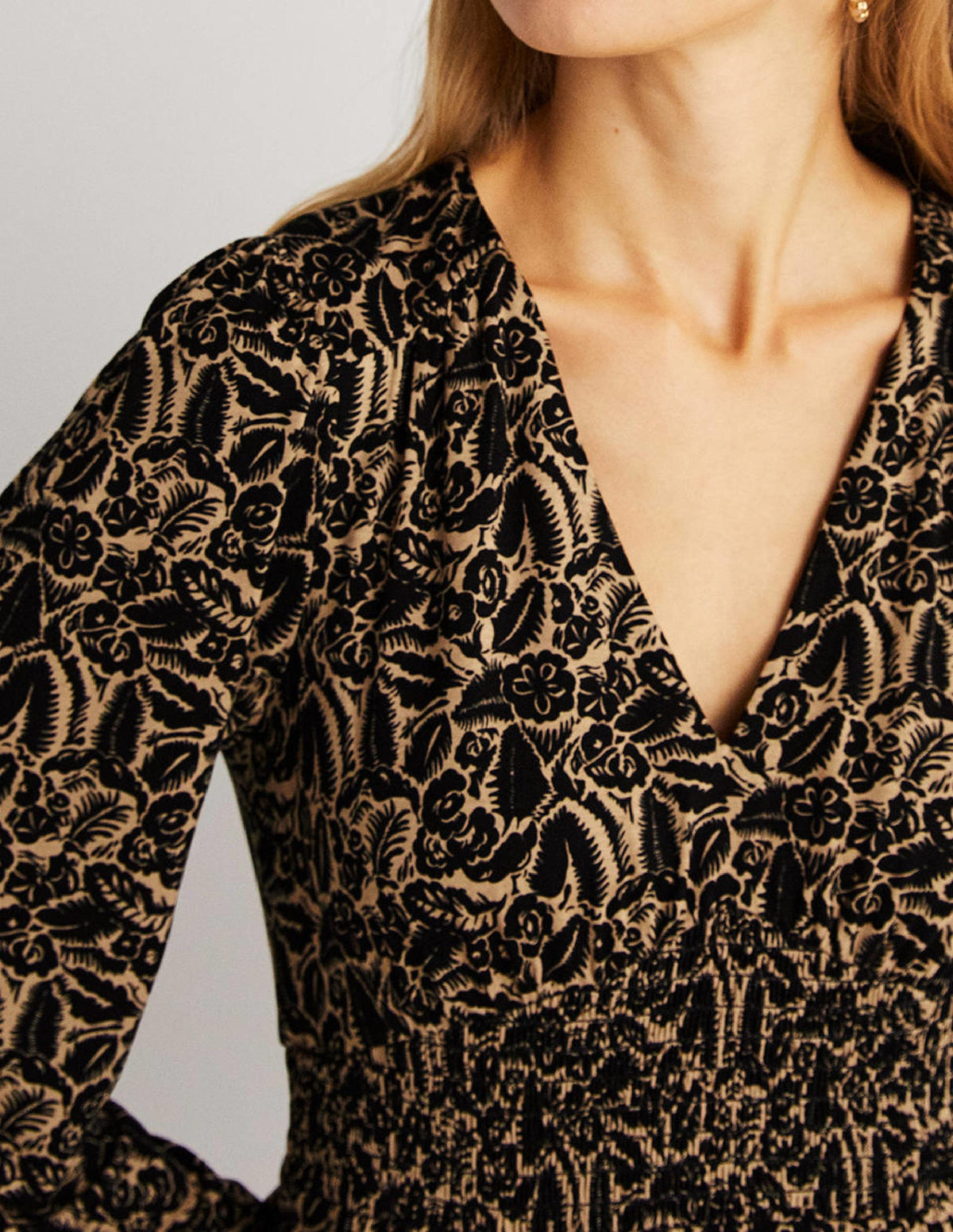 Tiered Jersey Mini Dress-Cornstalk, Abstract Garden-2