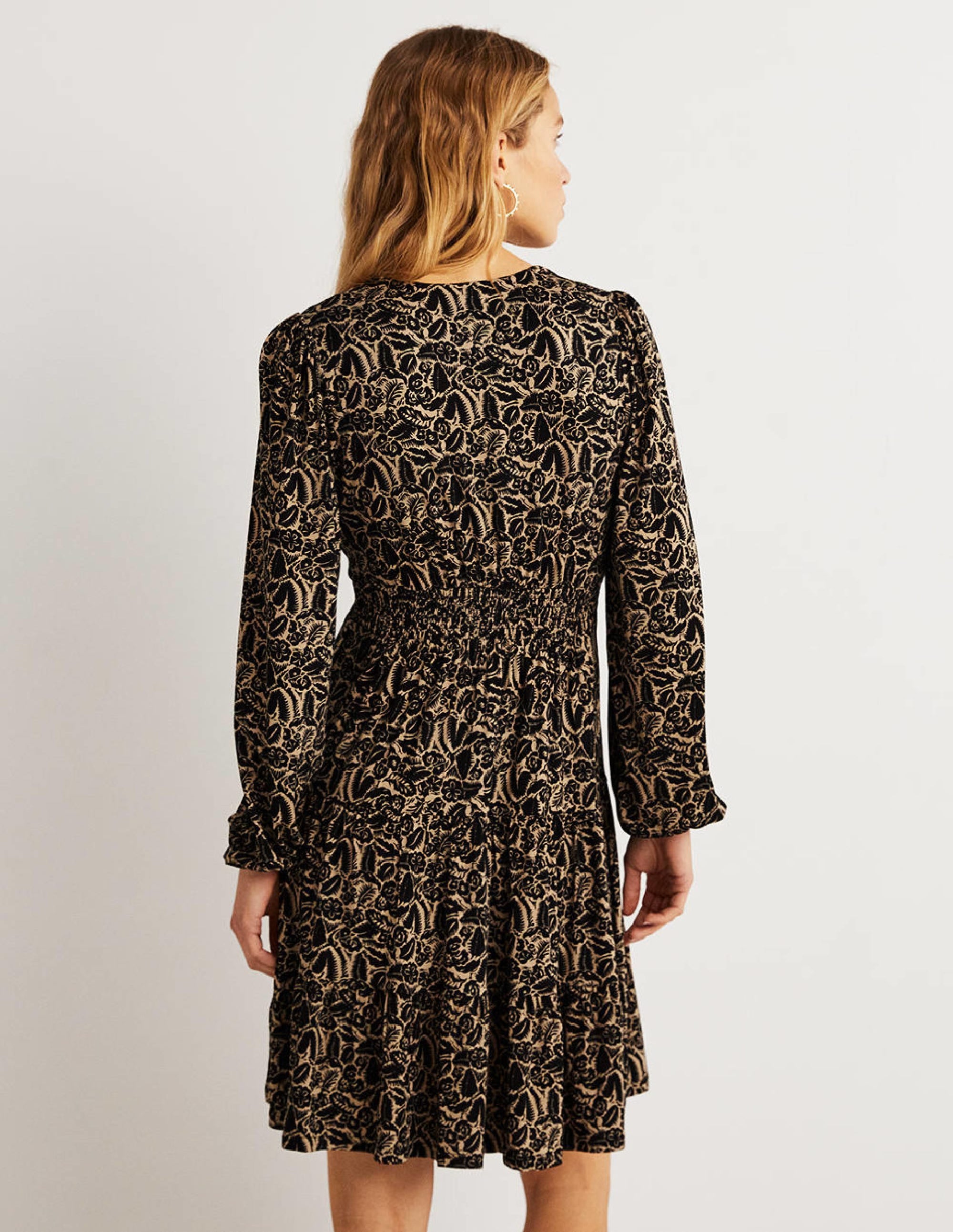 Tiered Jersey Mini Dress-Cornstalk, Abstract Garden - Image 3