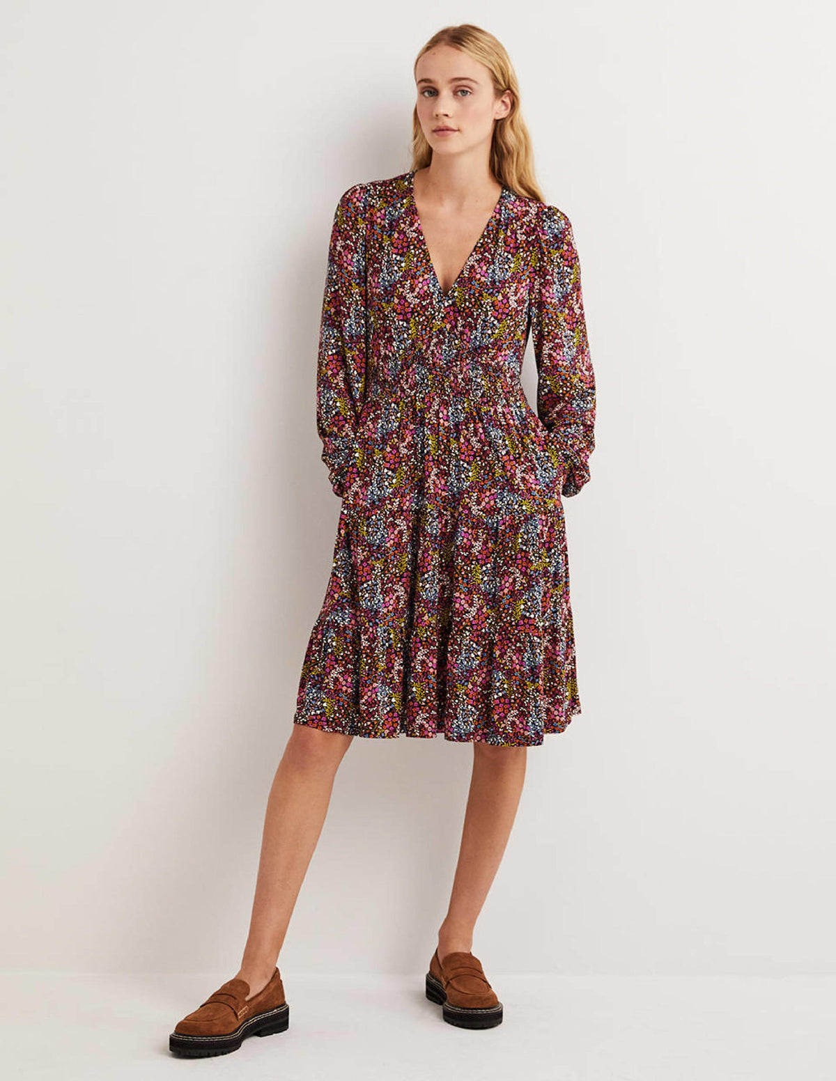Tiered Jersey Mini Dress-Multi, Ditsy Garden - Image 1