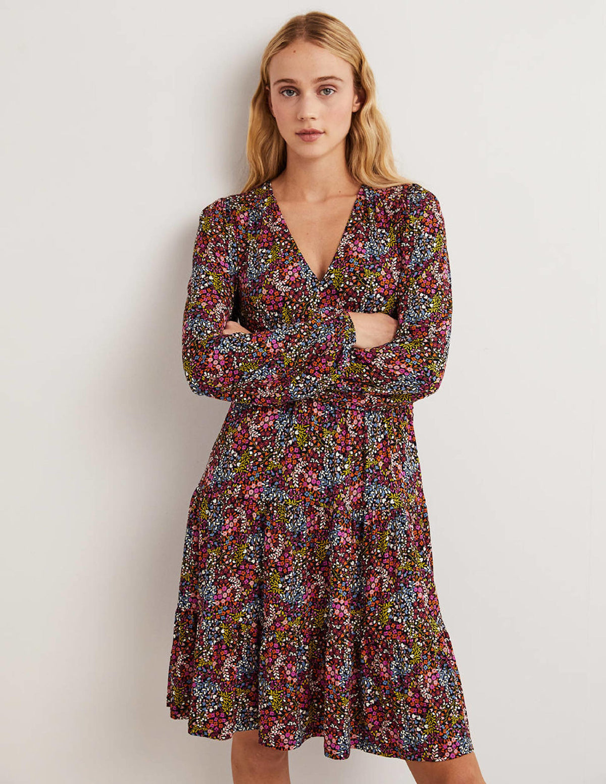 Tiered Jersey Mini Dress-Multi, Ditsy Garden - Image 5