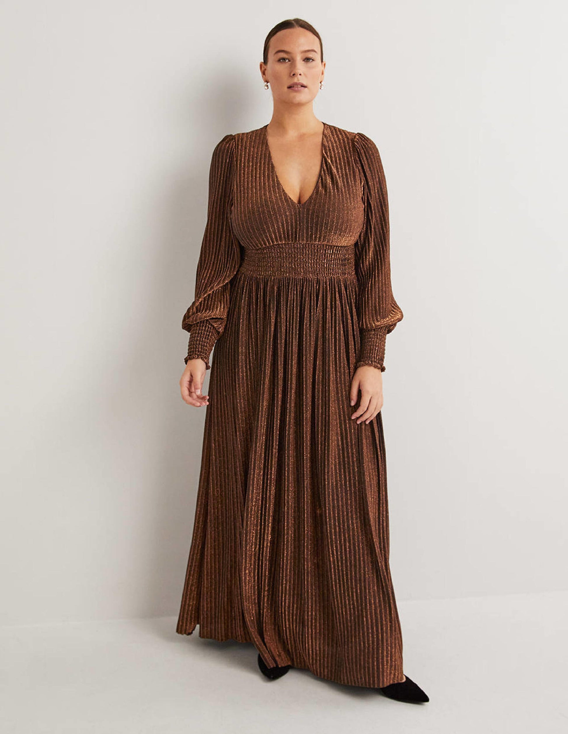 Metallic Brown Jersey Maxi Dress-Copper Metallic-1
