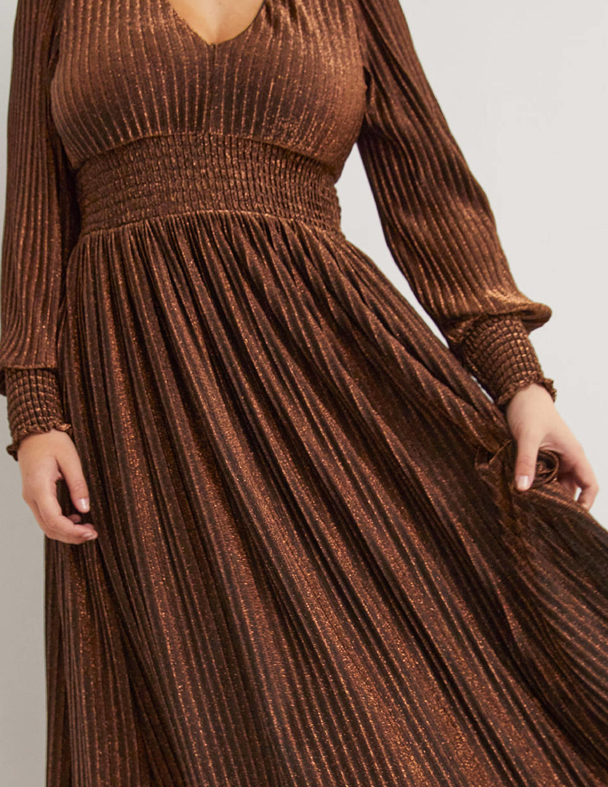 Metallic Brown Jersey Maxi Dress-Copper Metallic-2