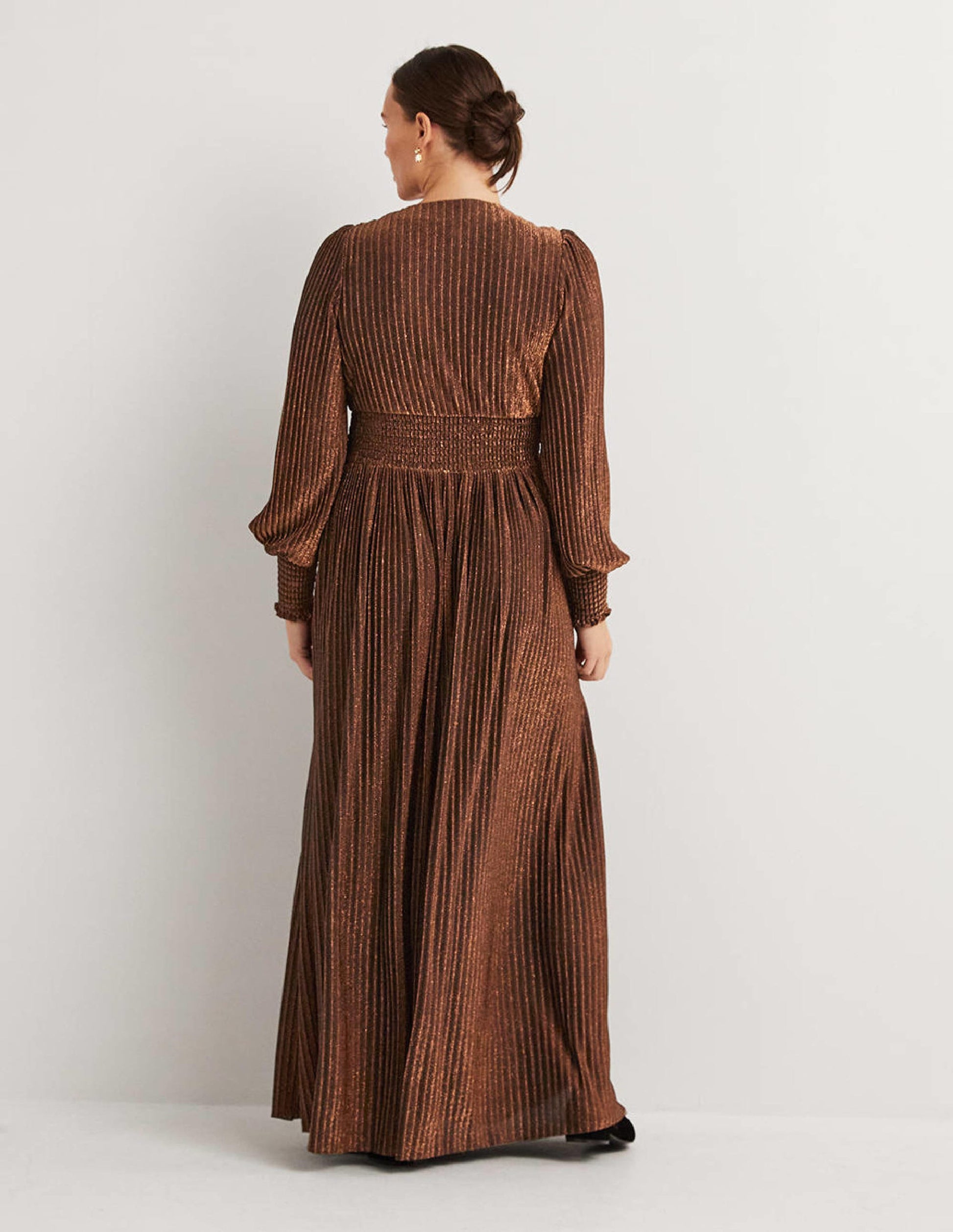 Metallic Brown Jersey Maxi Dress-Copper Metallic-3