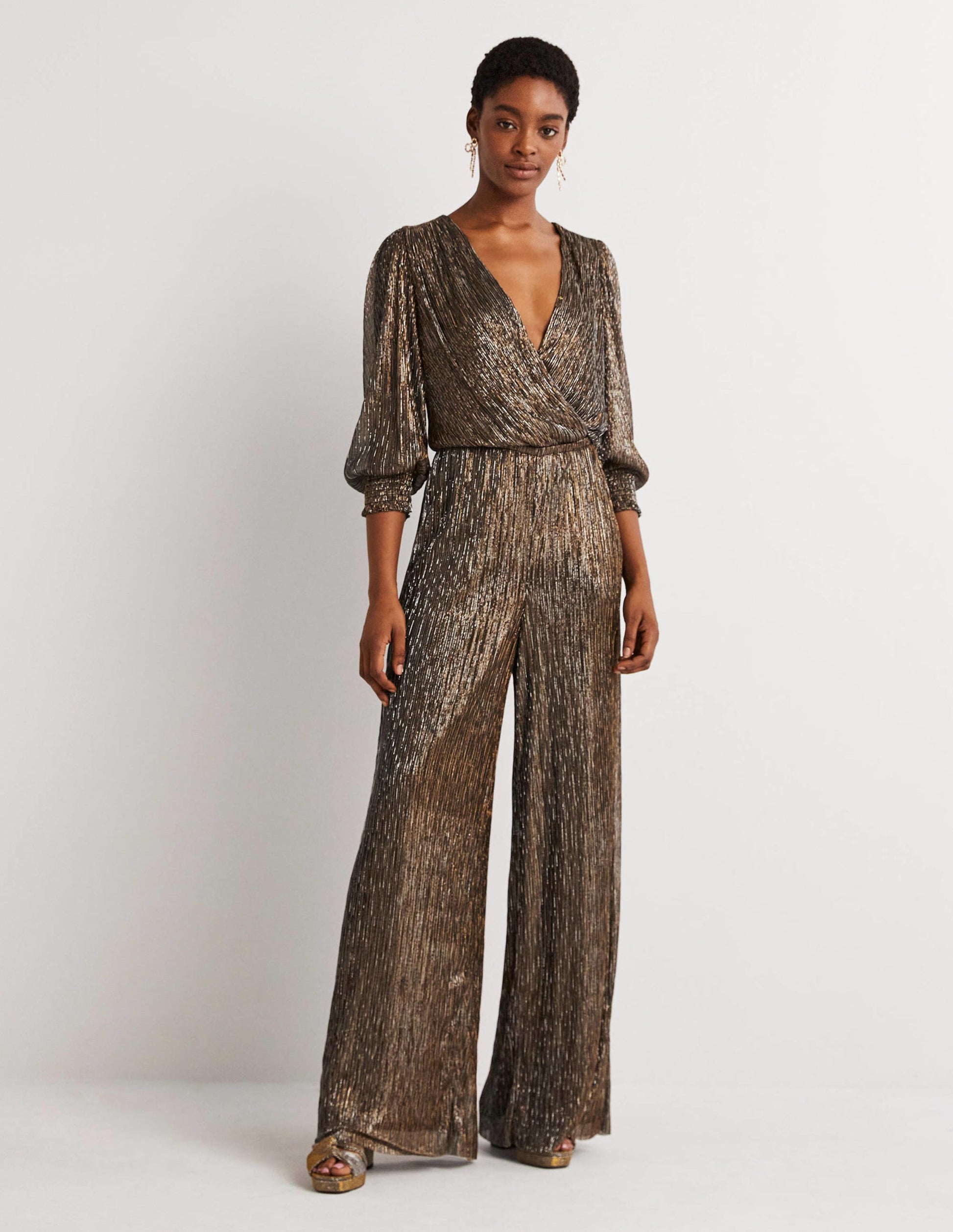 Plisse Palazzo Jumpsuit-Gold, Black Lurex-1