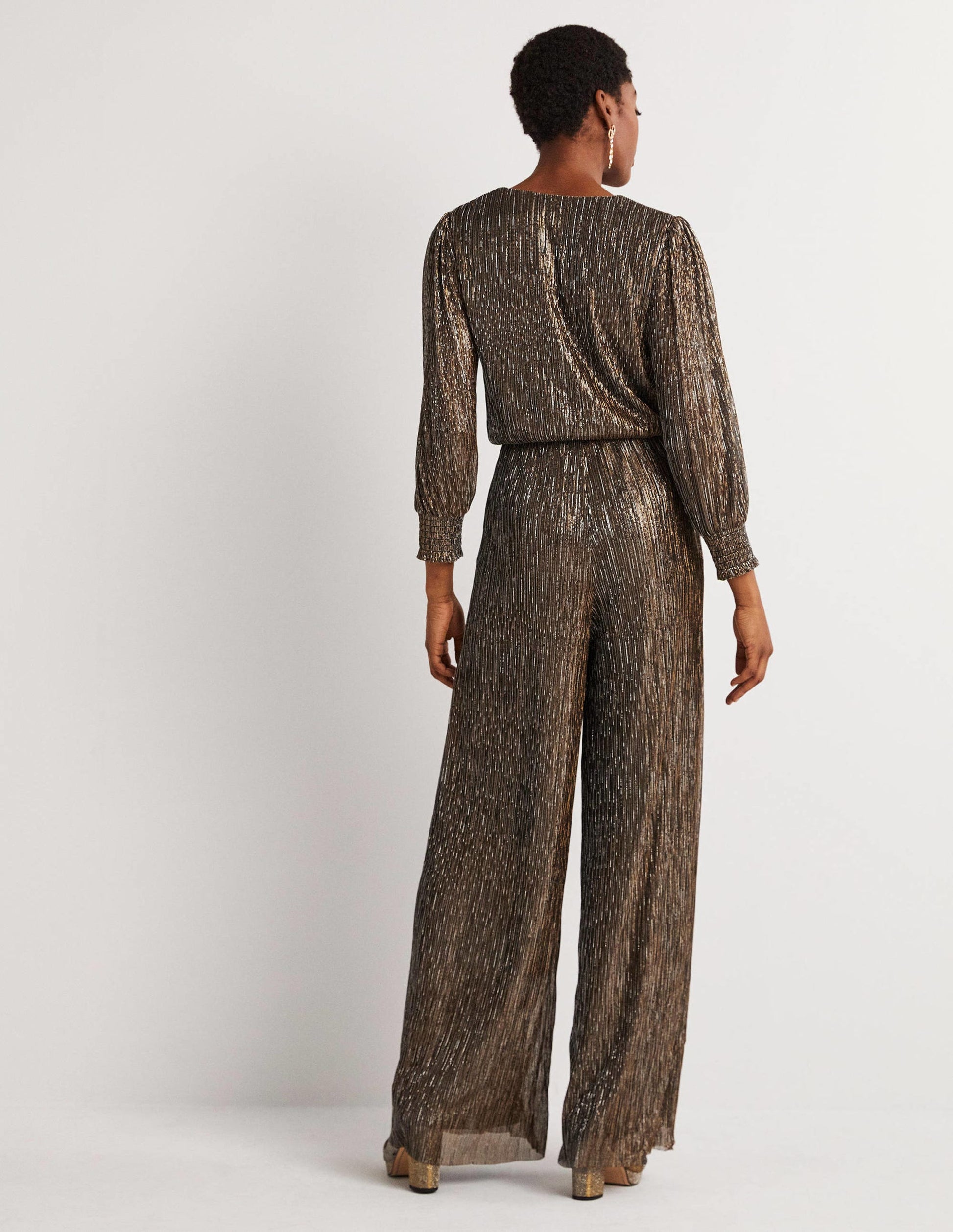 Plisse Palazzo Jumpsuit-Gold, Black Lurex-3