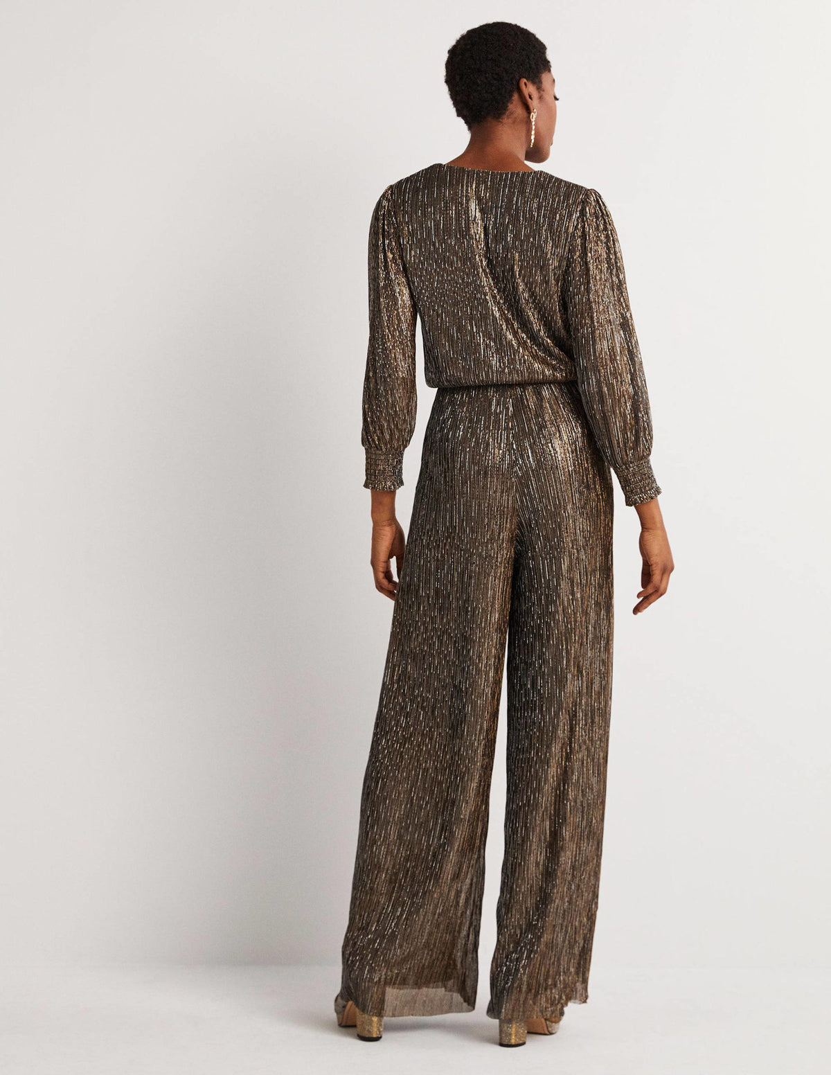 Plisse Palazzo Jumpsuit-Gold, Black Lurex - Image 3