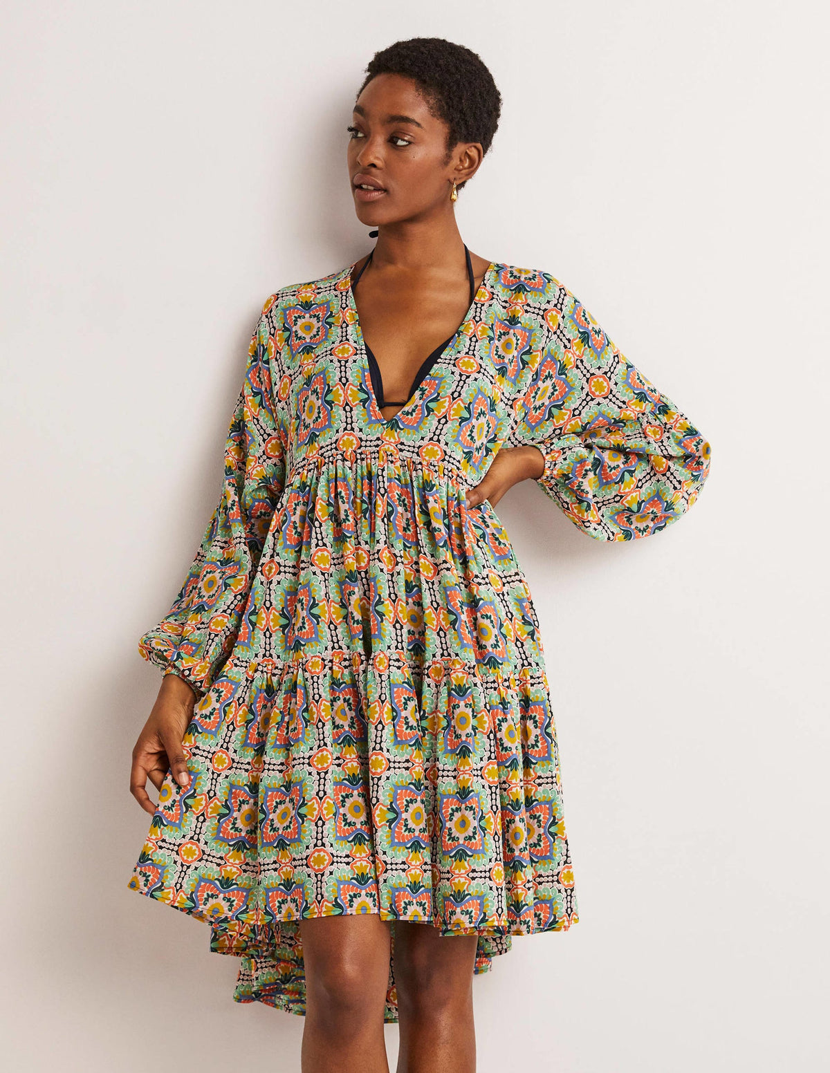 Relaxed Tiered Beach Dress-Multi, Tapestry Tile - Image 1