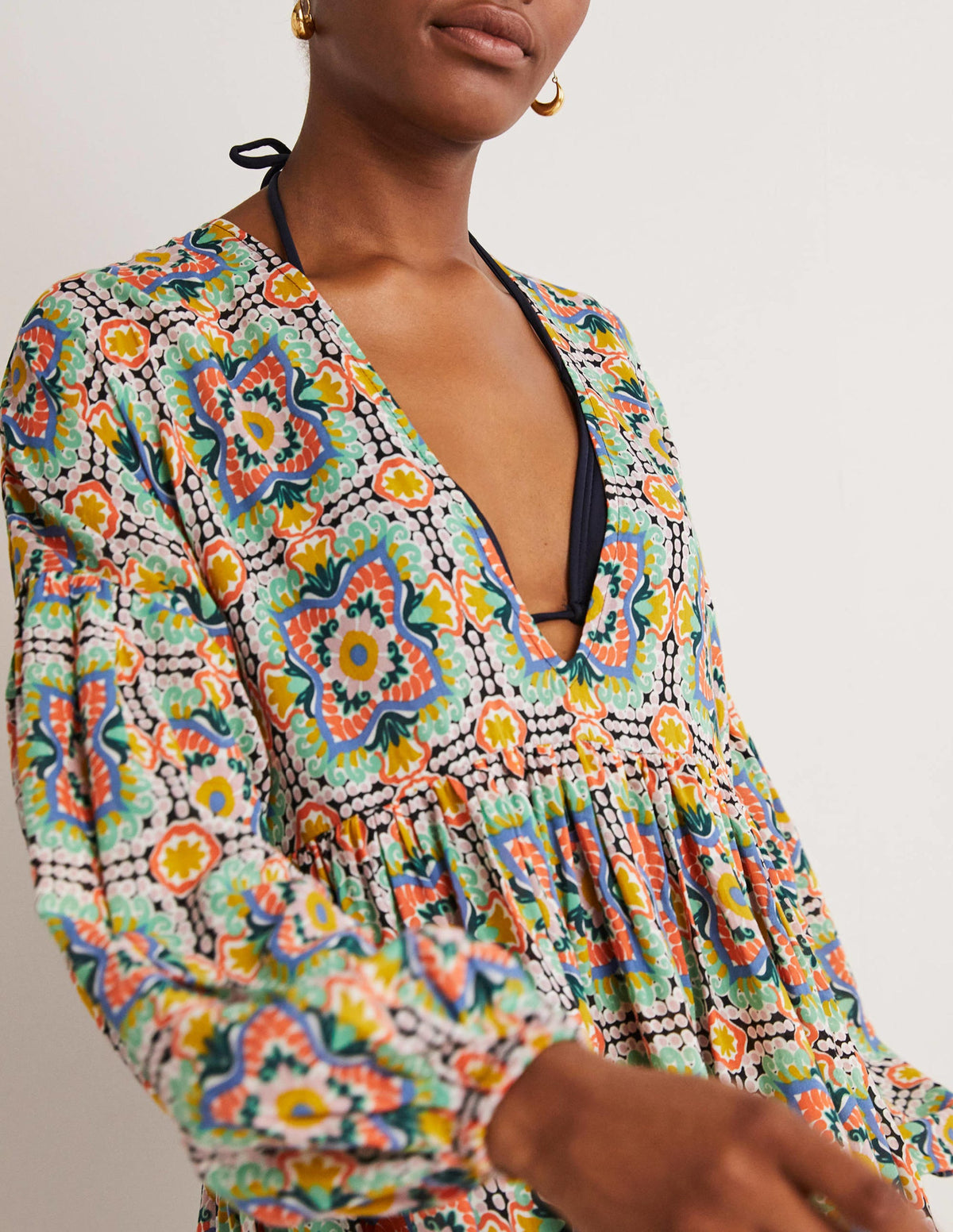 Relaxed Tiered Beach Dress-Multi, Tapestry Tile-2