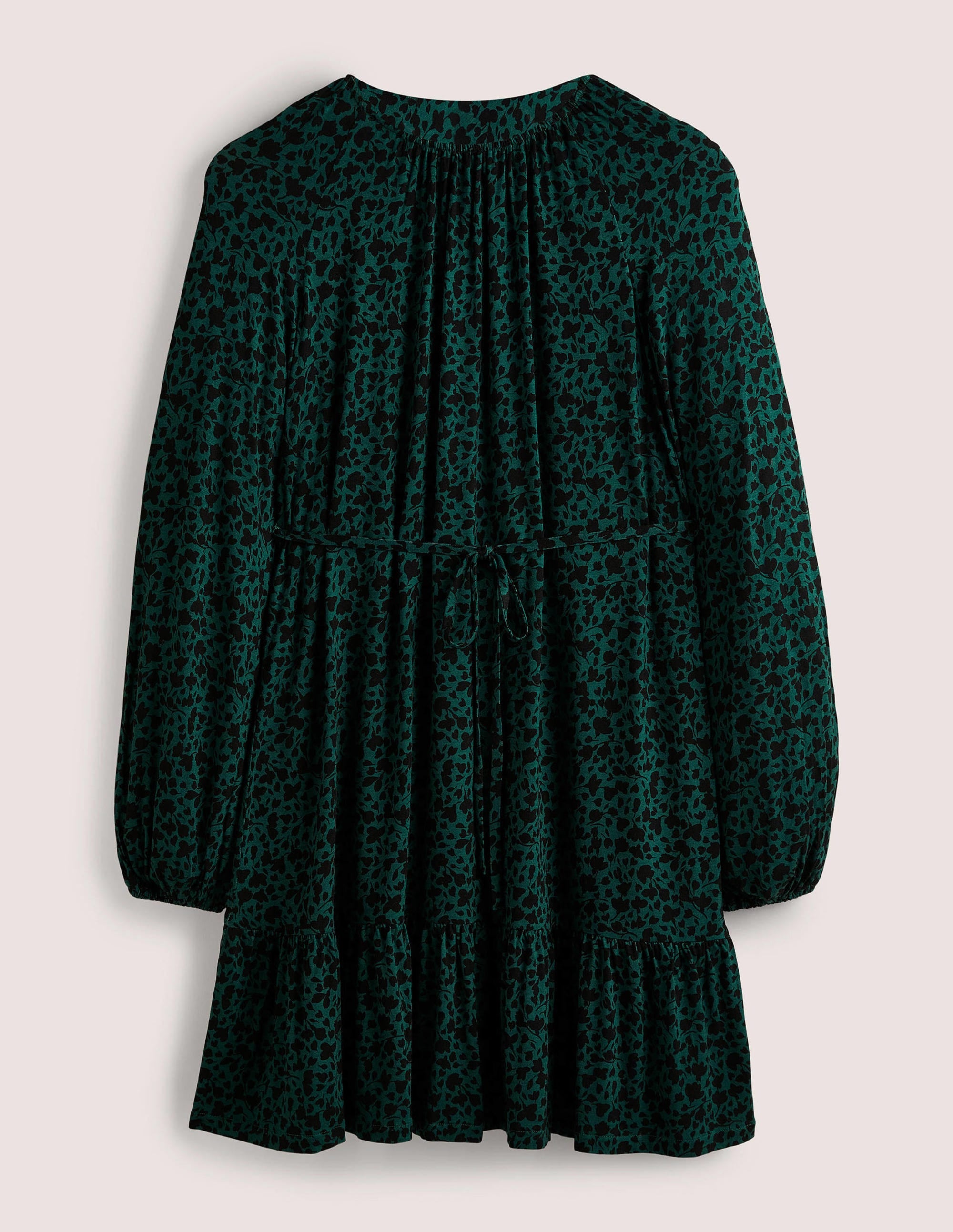 Crew Neck Jersey Mini Dress-Hunter Green, Meadow Sprig - Image 6