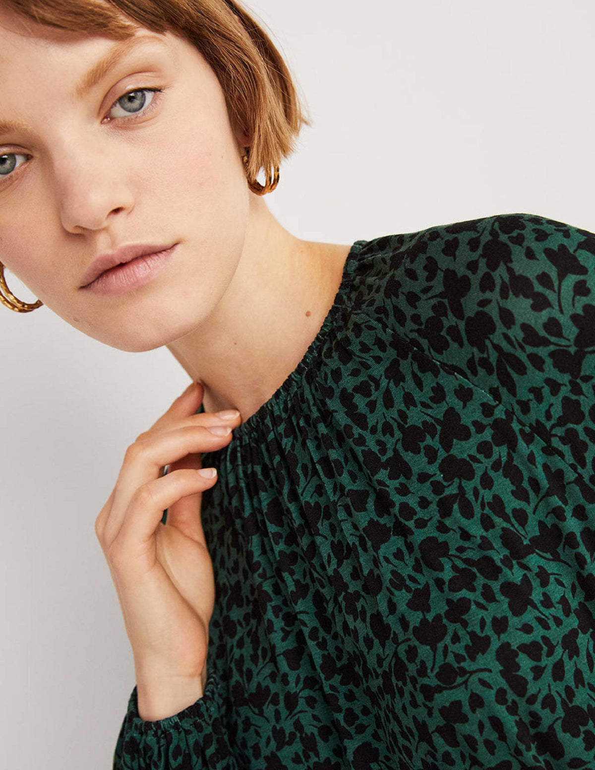 Crew Neck Jersey Mini Dress-Hunter Green, Meadow Sprig - Image 2