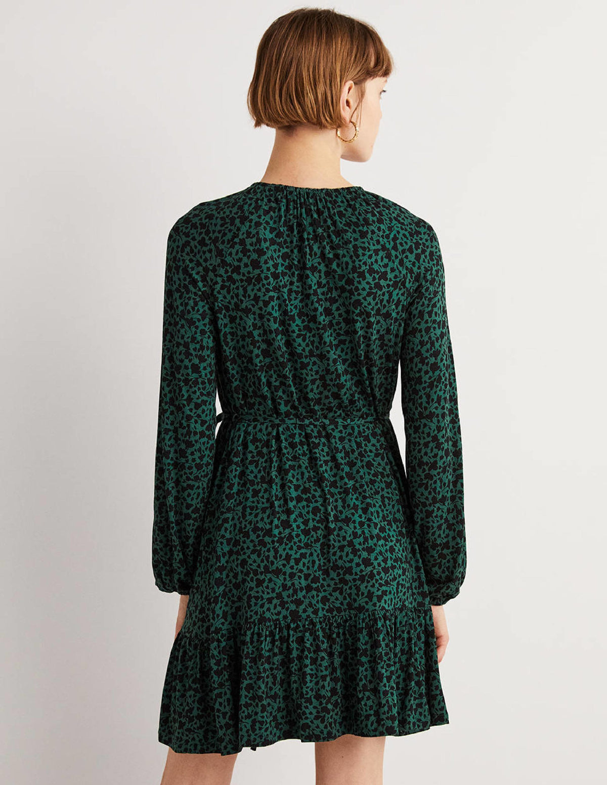 Crew Neck Jersey Mini Dress-Hunter Green, Meadow Sprig-3