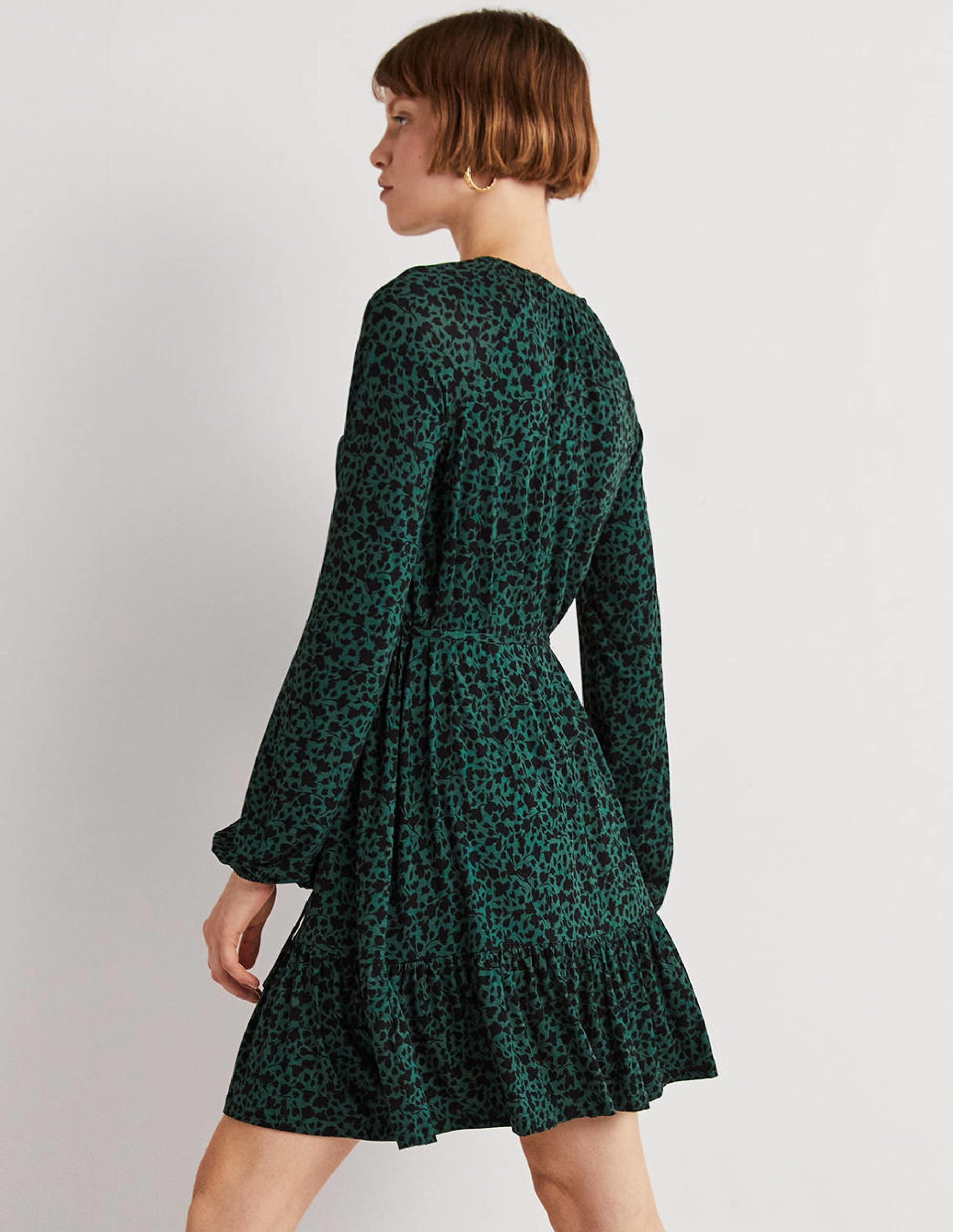 Crew Neck Jersey Mini Dress-Hunter Green, Meadow Sprig - Image 4