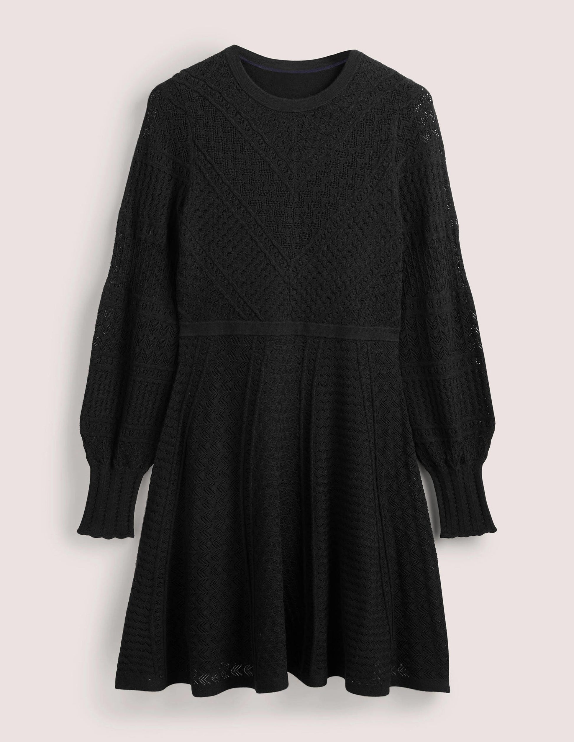 Pointelle Knitted Mini Dress-Black-7