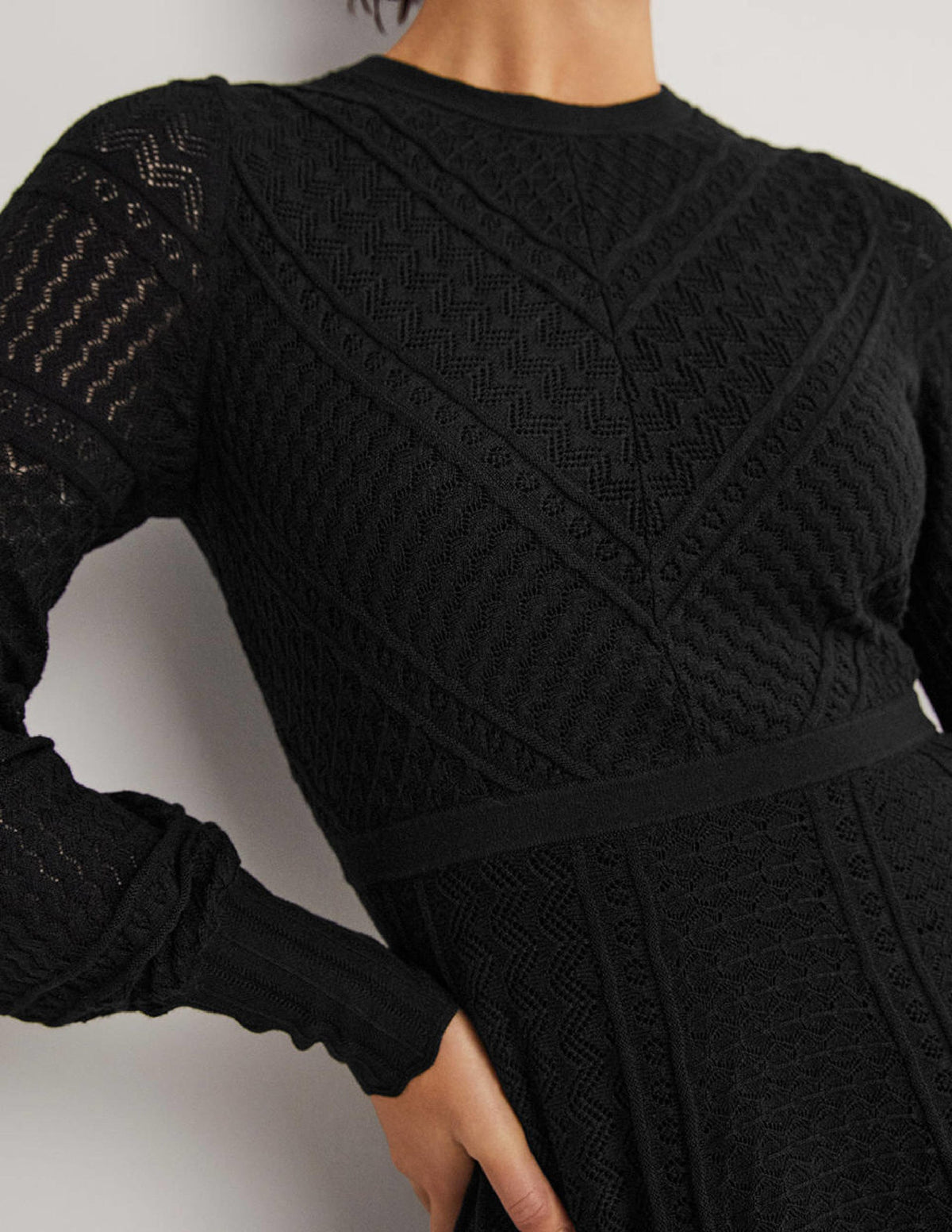 Pointelle Knitted Mini Dress-Black - Image 2