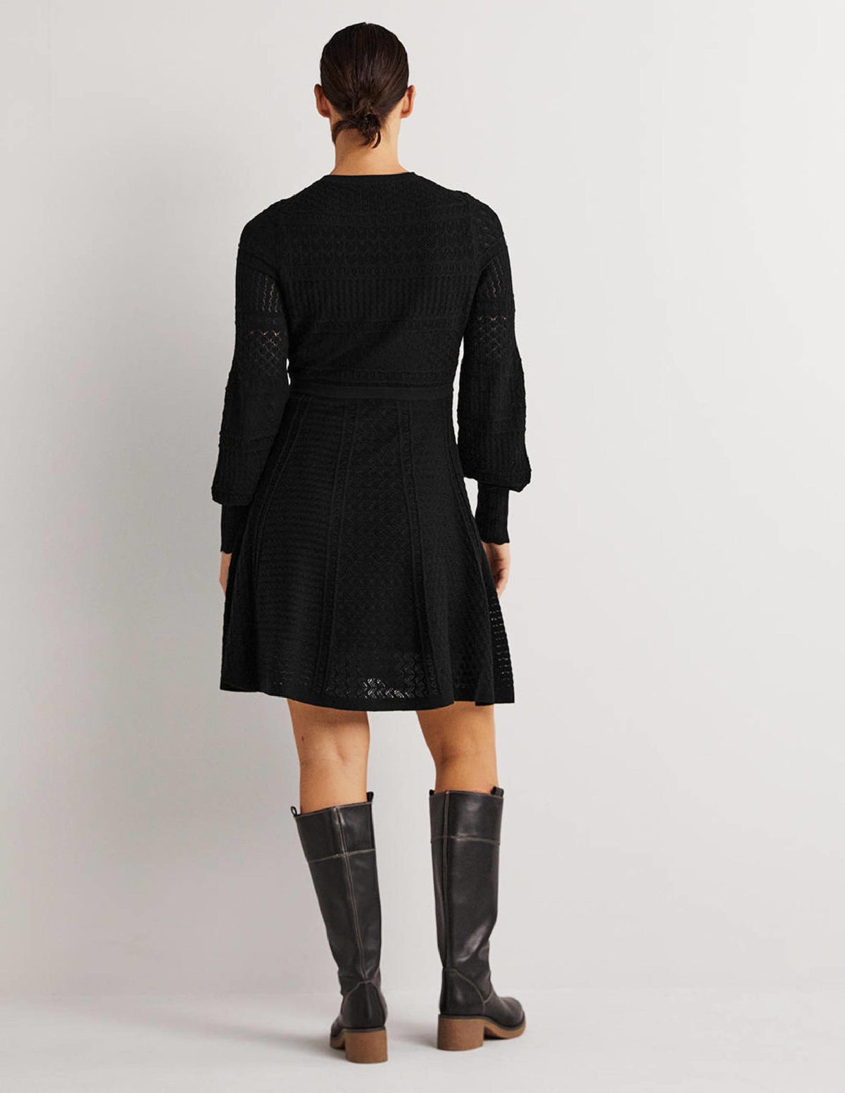 Pointelle Knitted Mini Dress-Black-3
