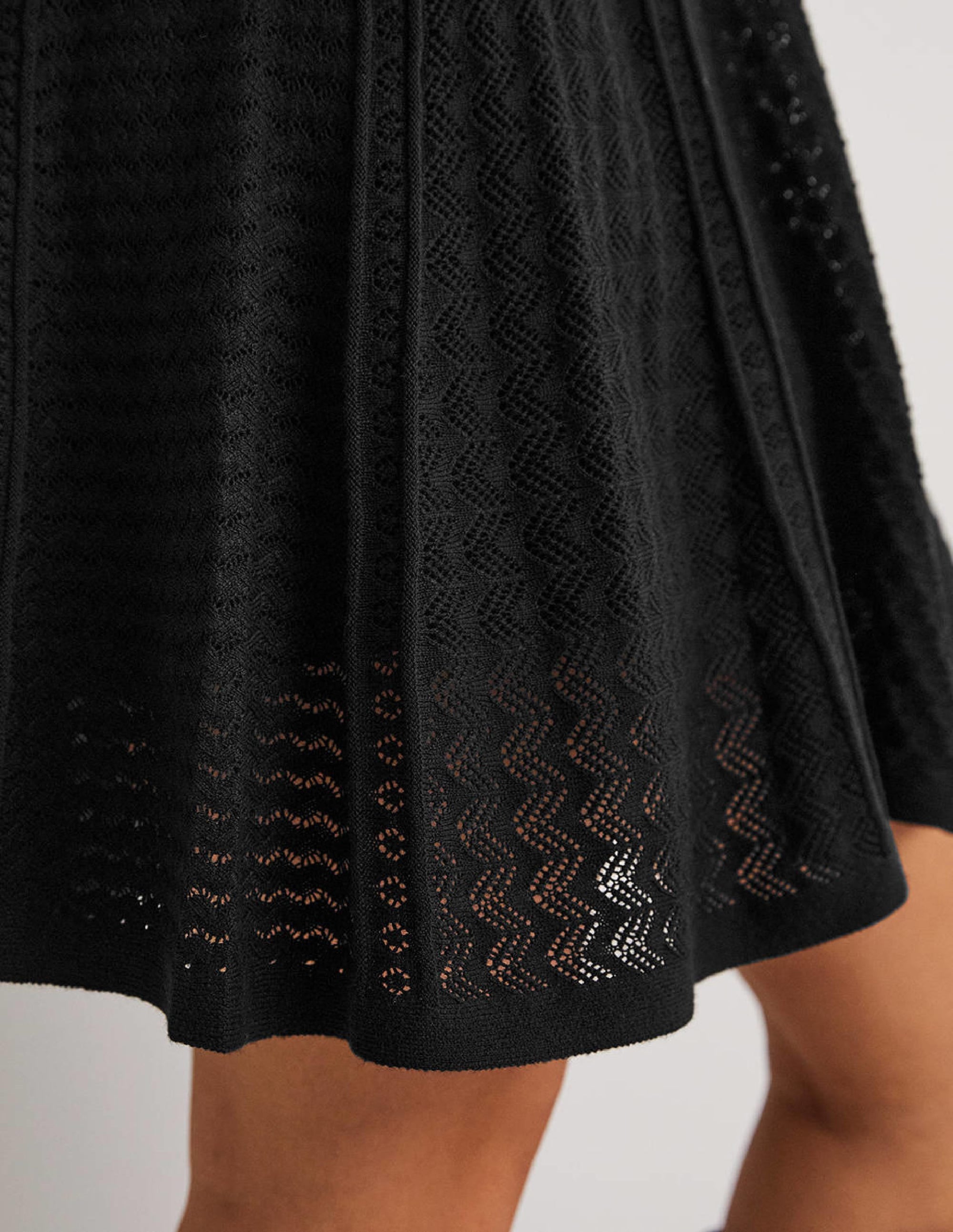 Pointelle Knitted Mini Dress-Black - Image 5