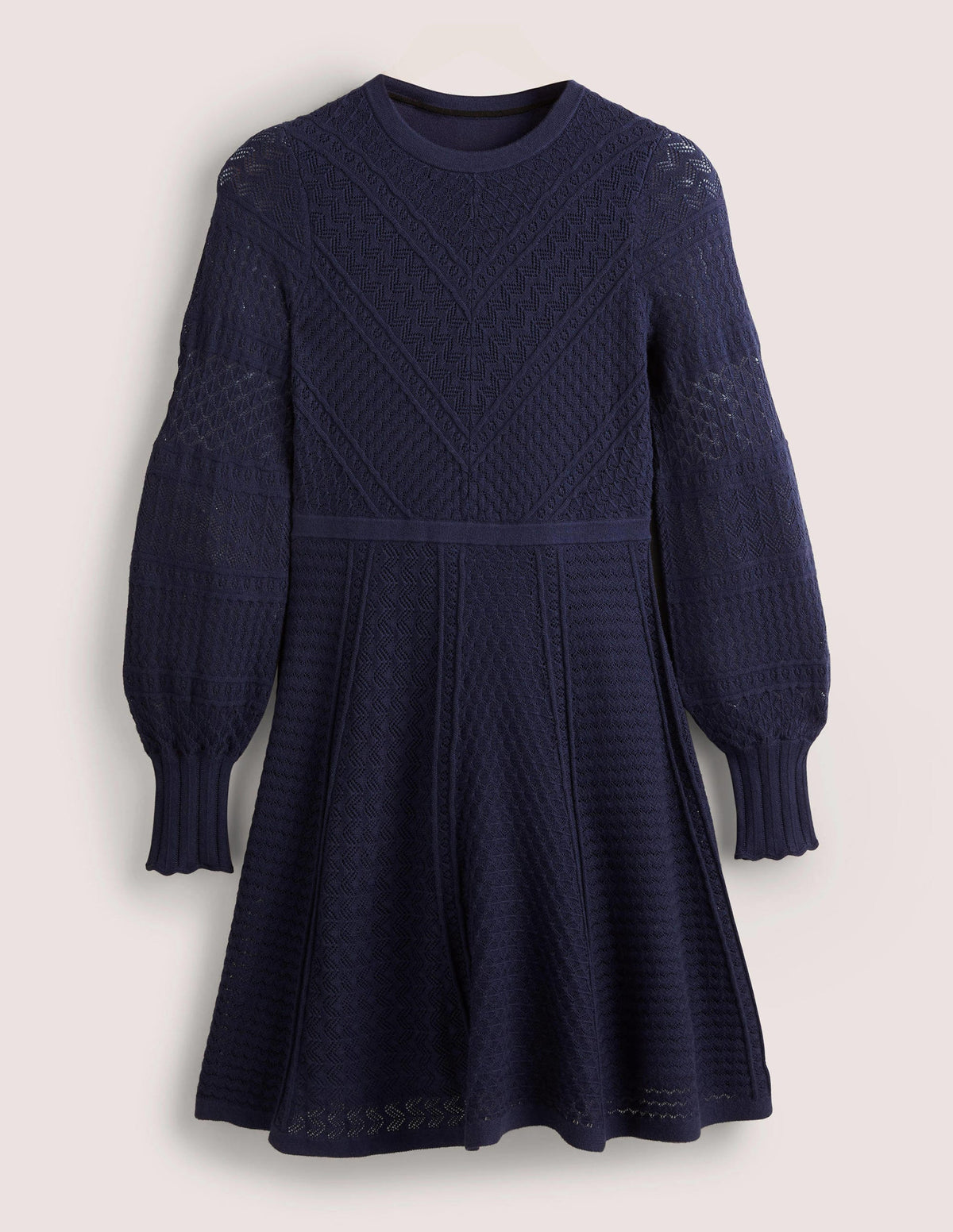 Pointelle Knitted Mini Dress-Night Blue-5