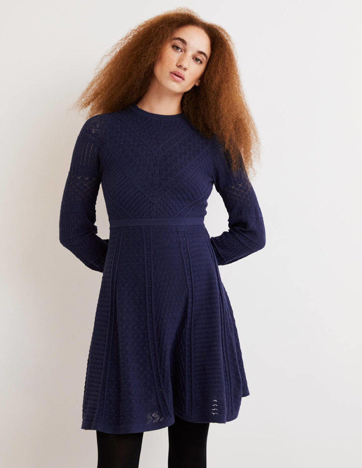 Pointelle Knitted Mini Dress-Night Blue - Image 1