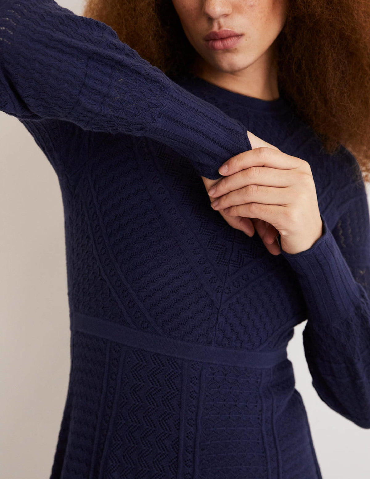 Pointelle Knitted Mini Dress-Night Blue-2