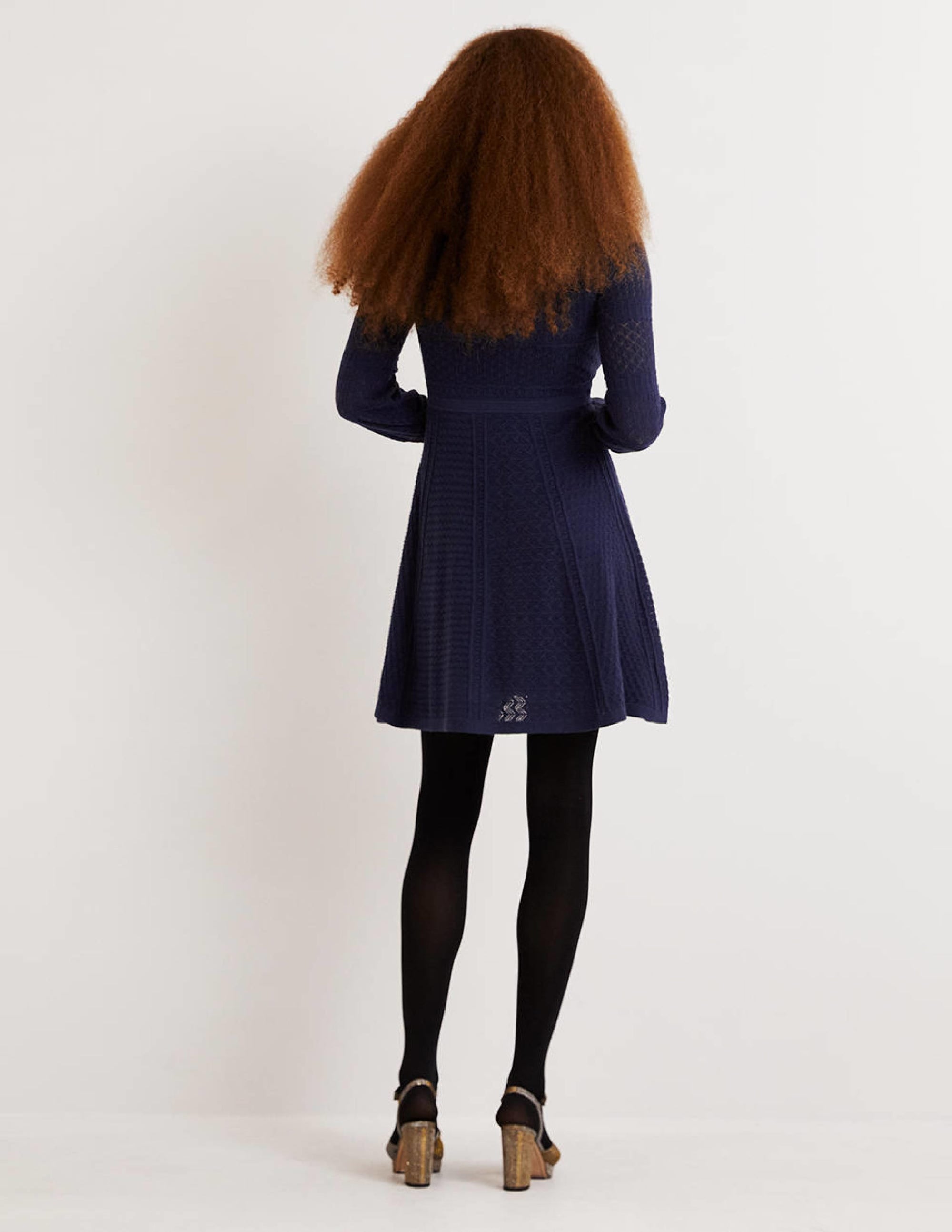 Pointelle Knitted Mini Dress-Night Blue - Image 3