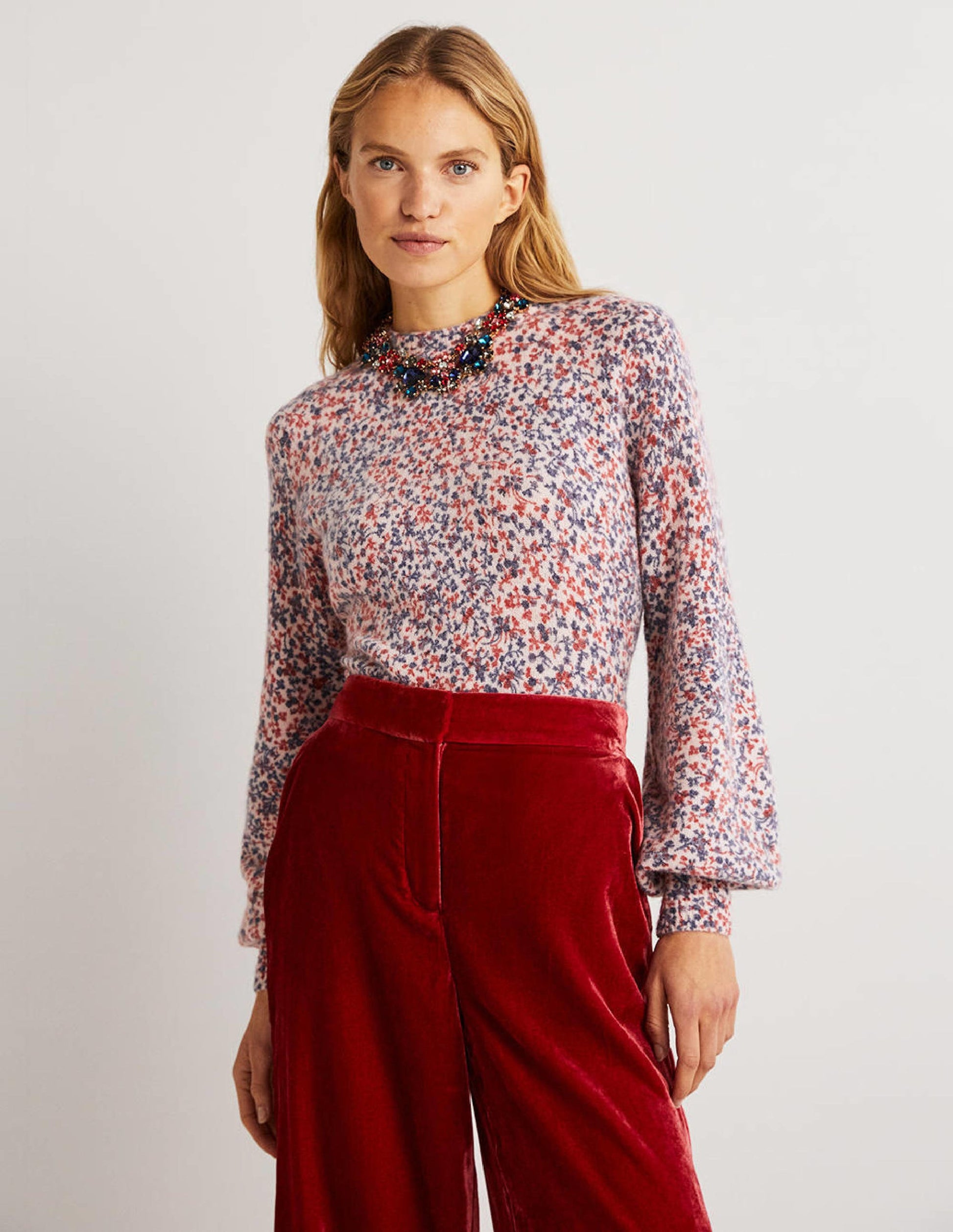 Blouson Sleeve Fluffy Jumper-Milkshake, Wild Vine-1