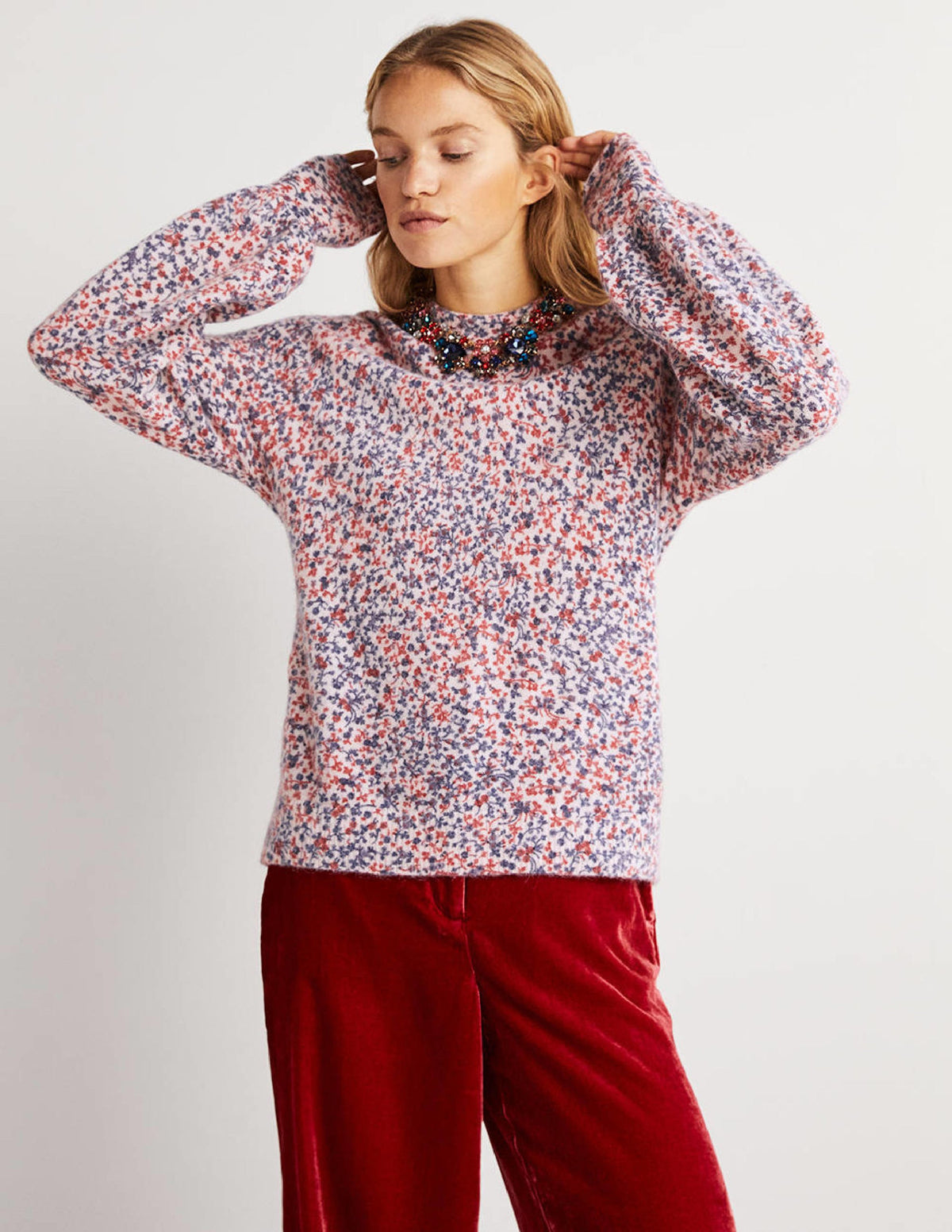Blouson Sleeve Fluffy Jumper-Milkshake, Wild Vine-4