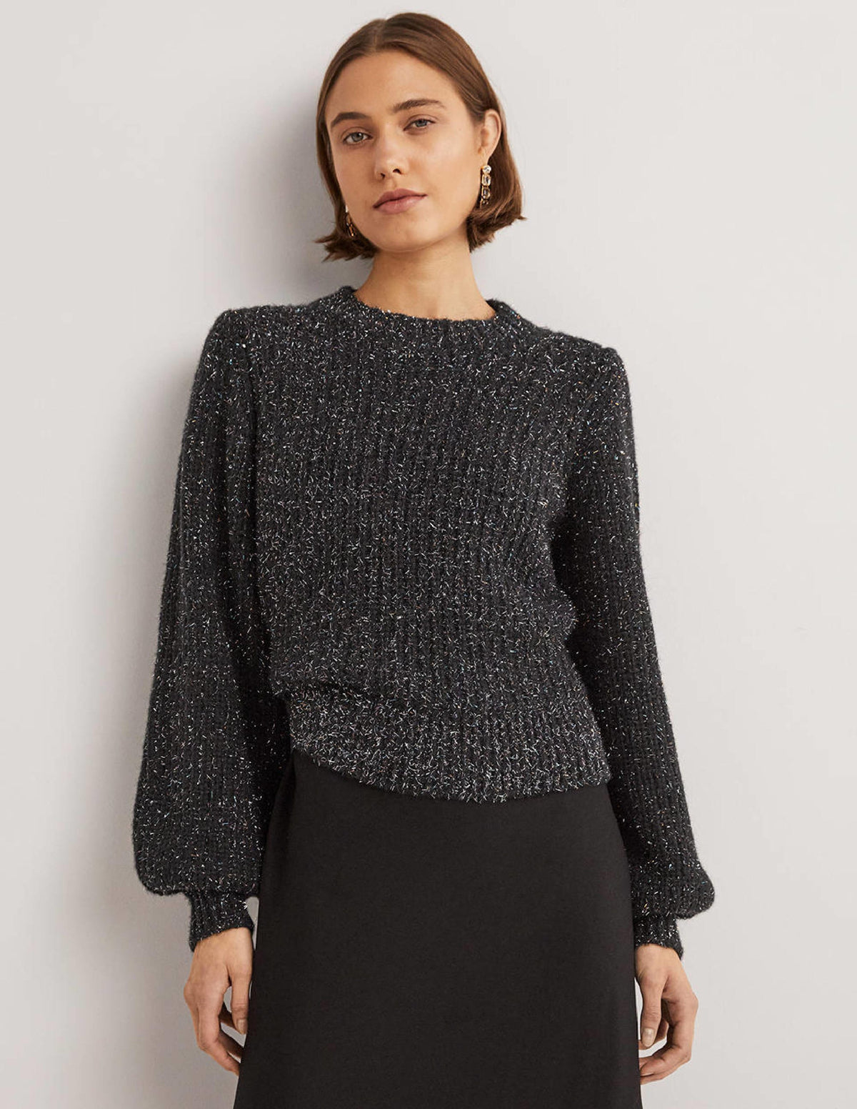 Chunky Ribbed Jumper-Black Sparkle - Image 1