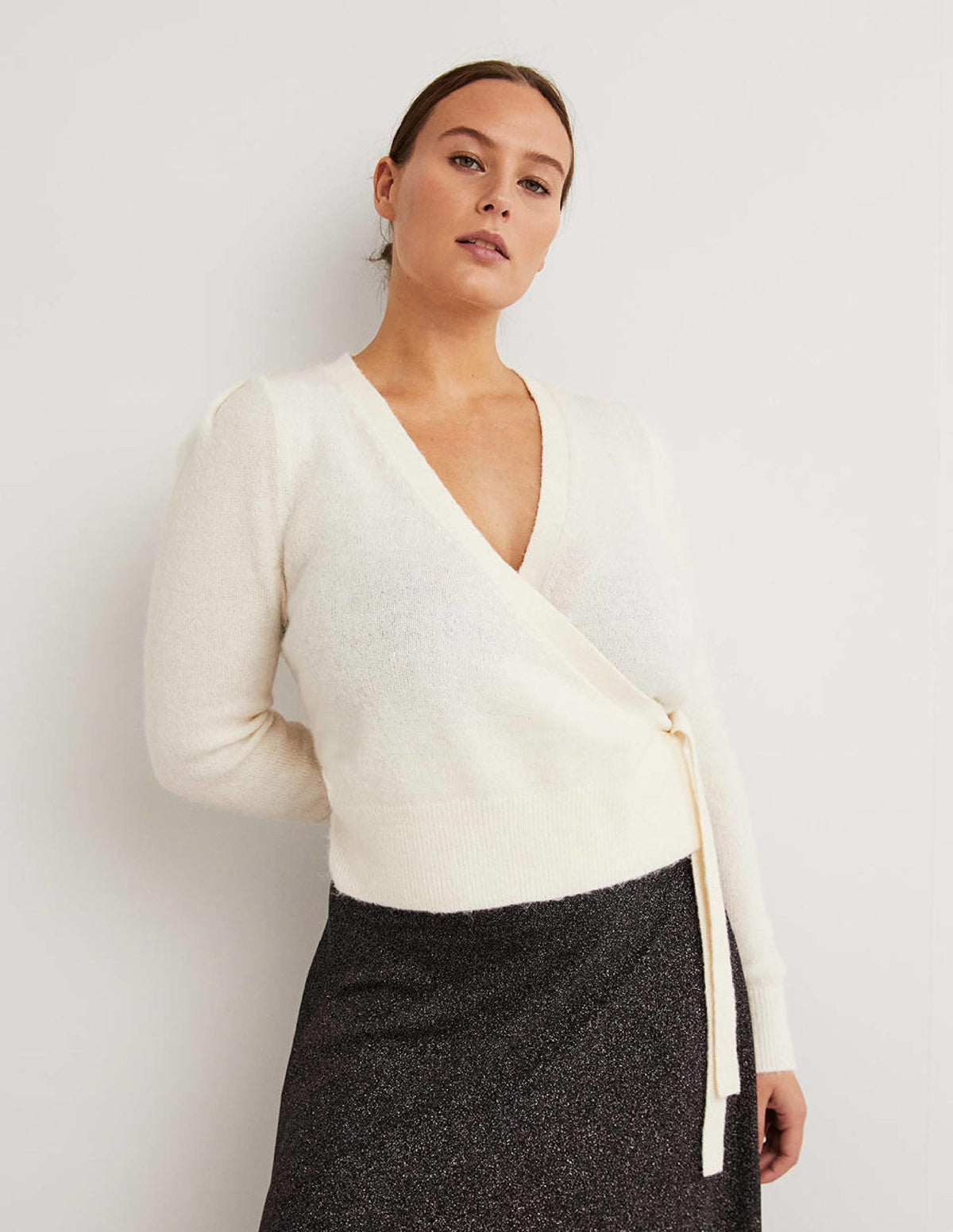 Fluffy Wrap Cardigan-Warm Ivory - Image 1