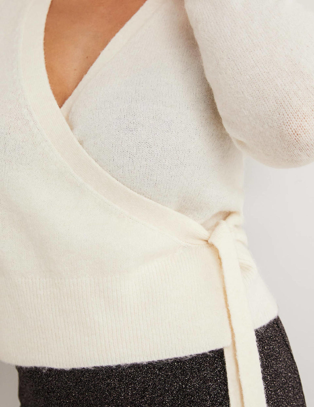 Fluffy Wrap Cardigan-Warm Ivory - Image 2