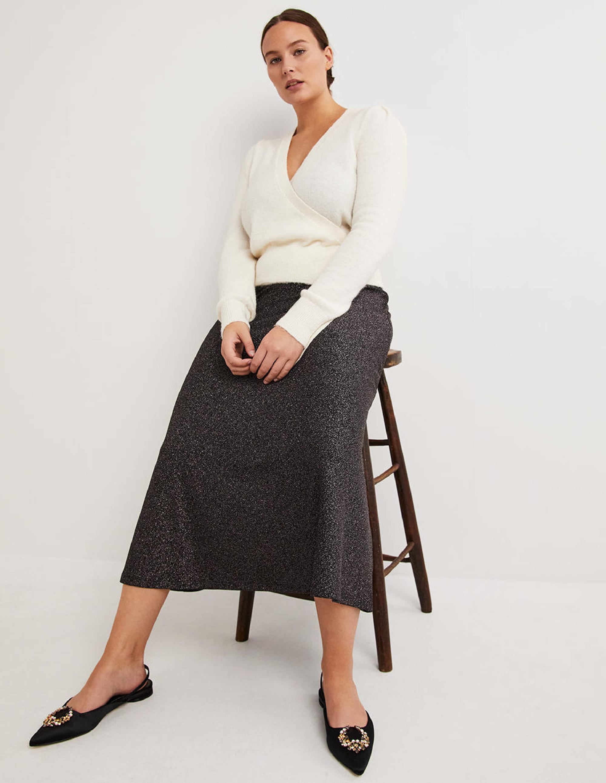 Fluffy Wrap Cardigan-Warm Ivory - Image 4