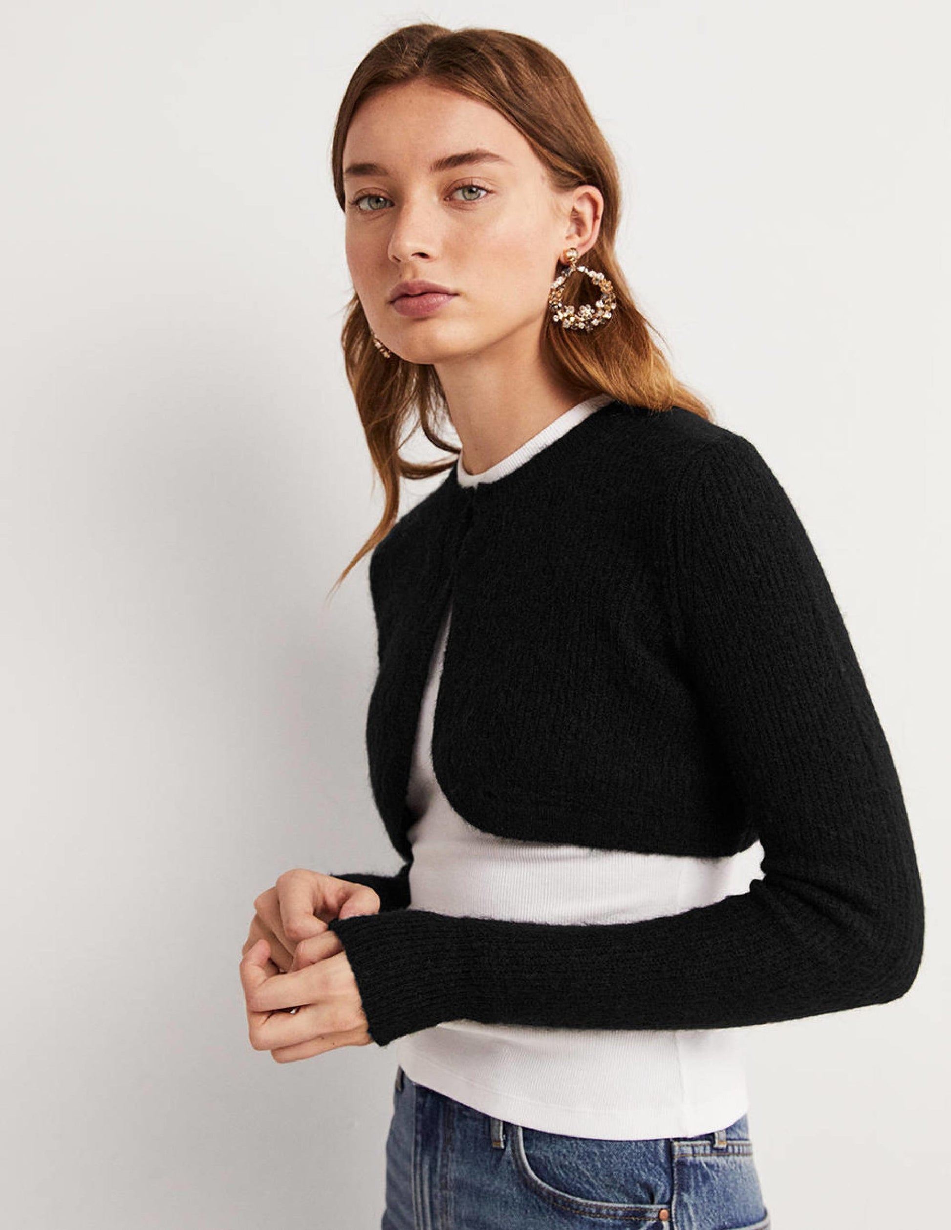 Rib Knit Bolero-Black-5