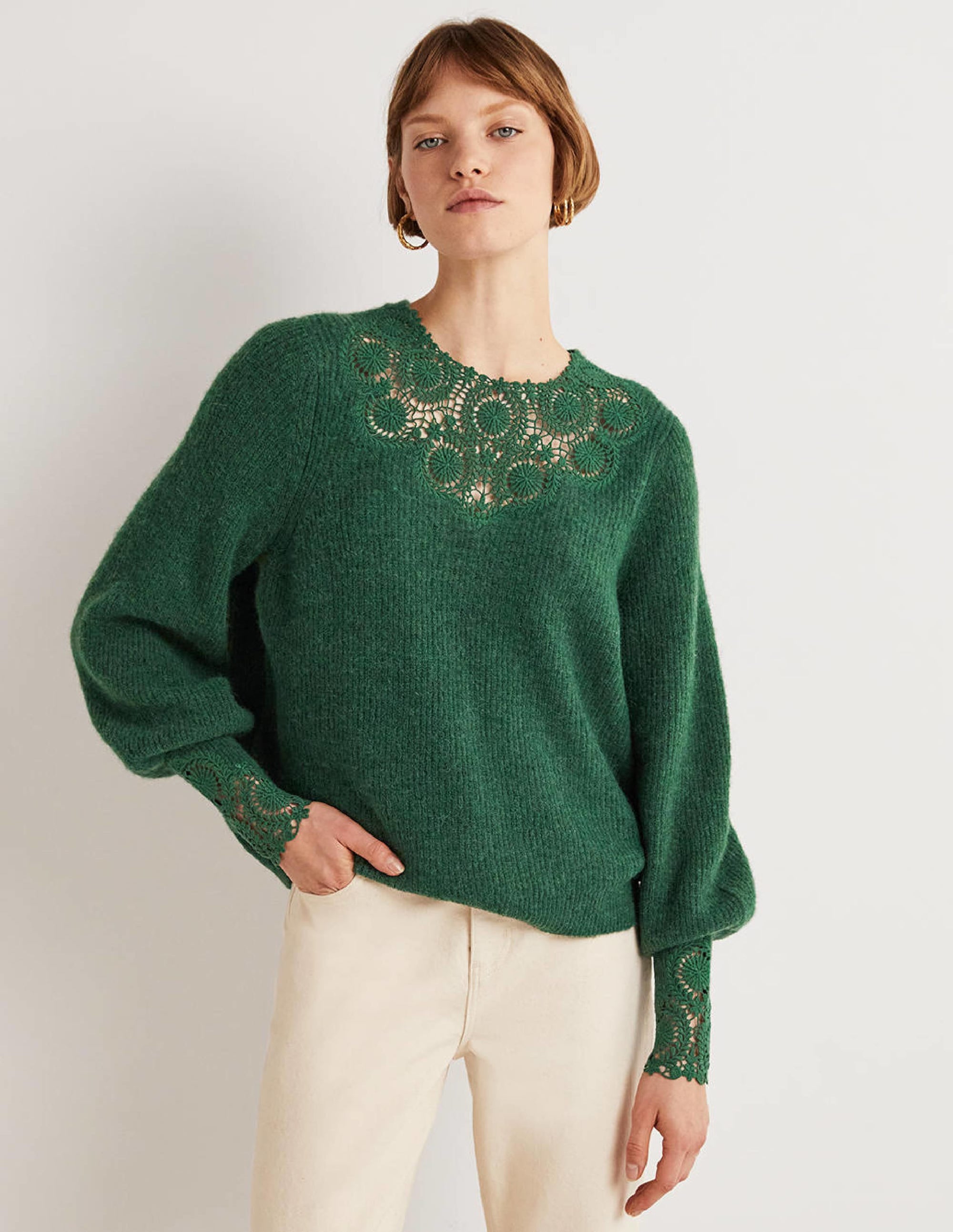 Detail Fluffy Jumper-Hunter Green Embroidery - Image 1