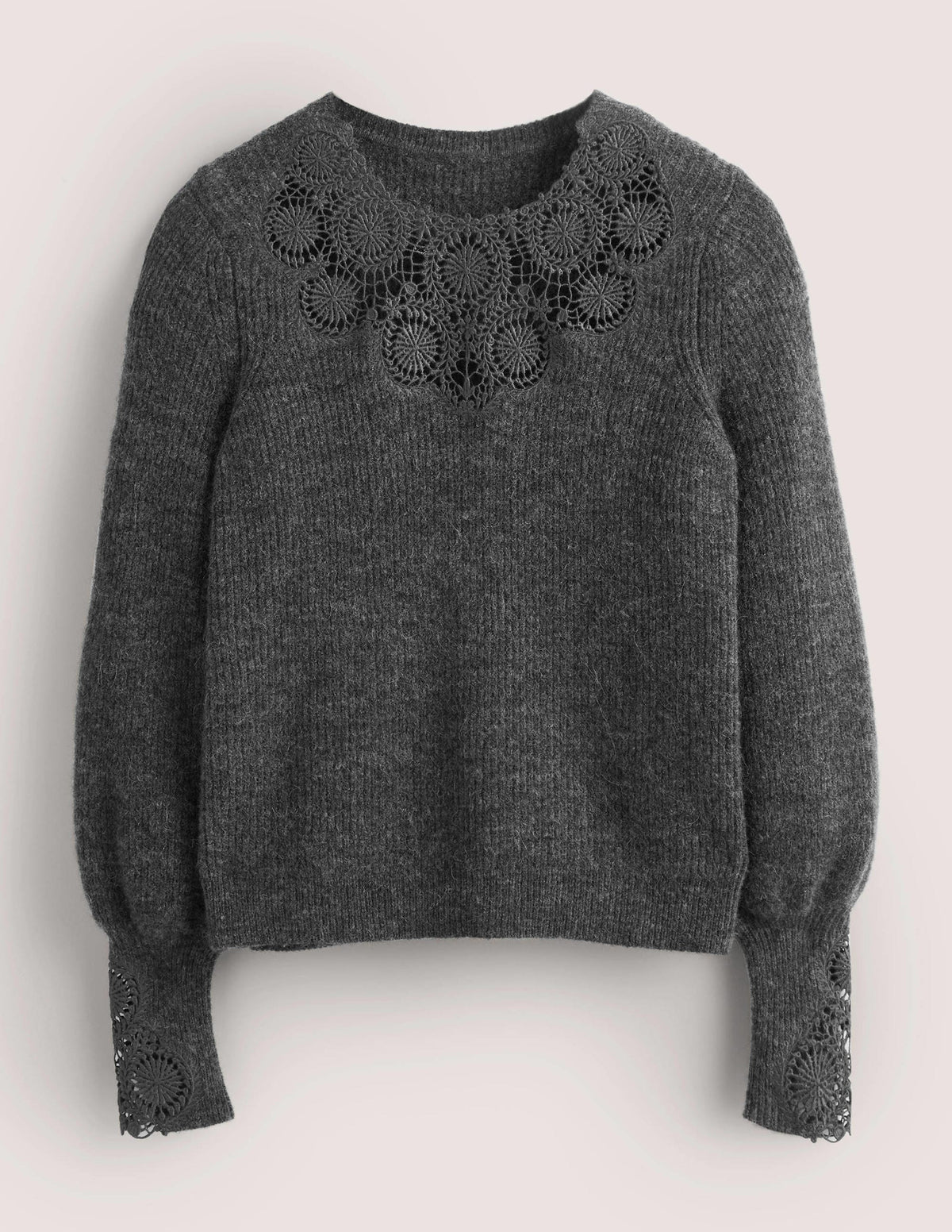Detail Fluffy Jumper-Charcoal Melange Embroidery - Image 5