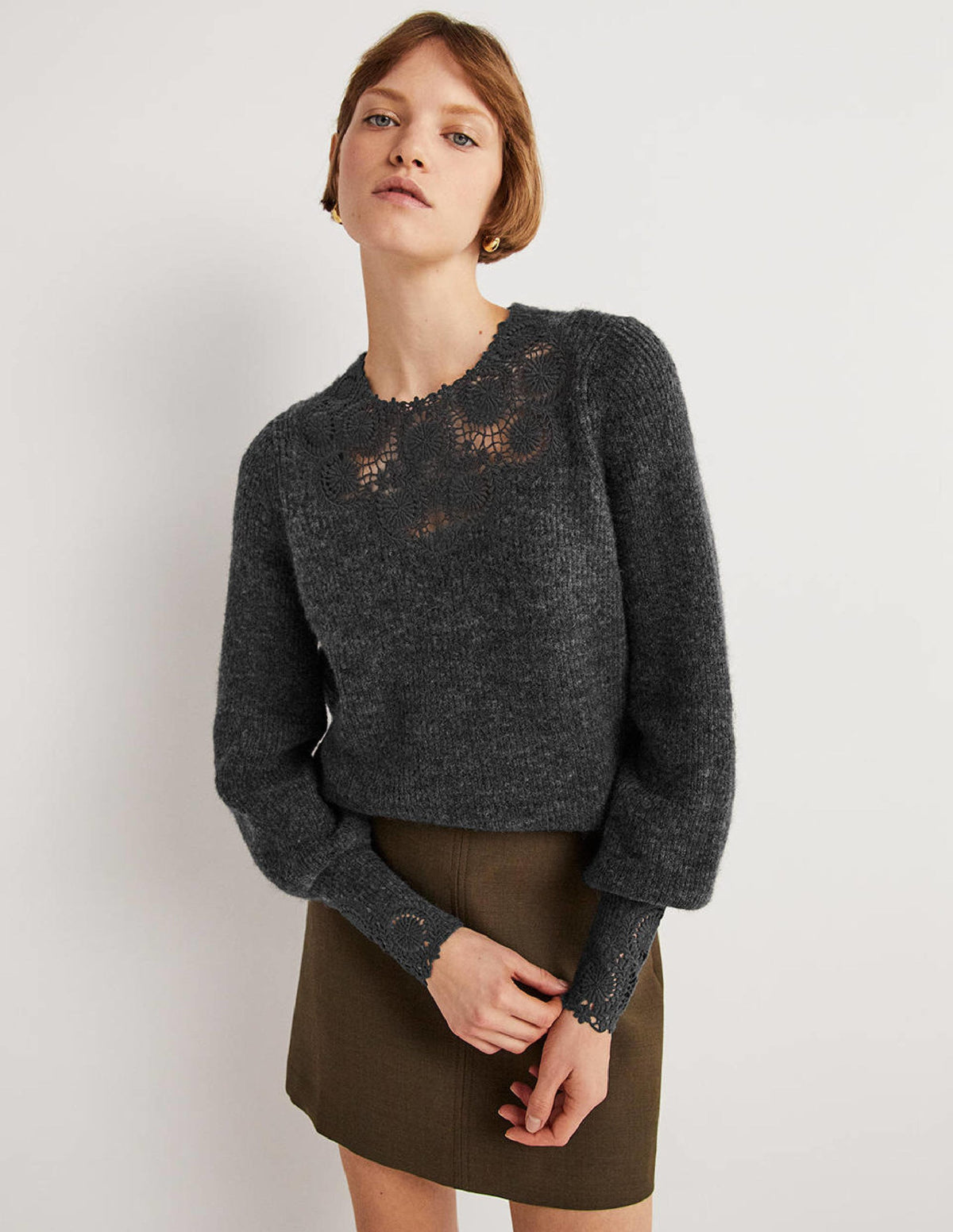 Detail Fluffy Jumper-Charcoal Melange Embroidery - Image 1