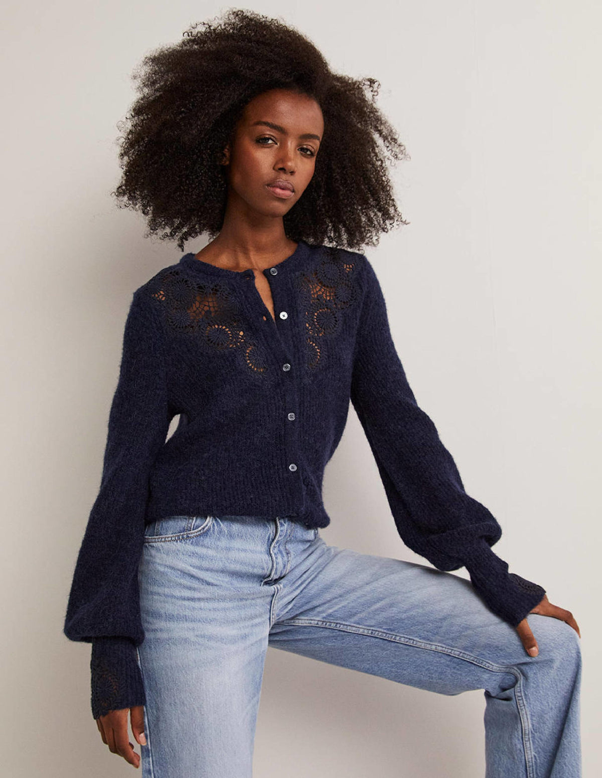 Detail Fluffy Cardigan-Navy Embroidery - Image 1