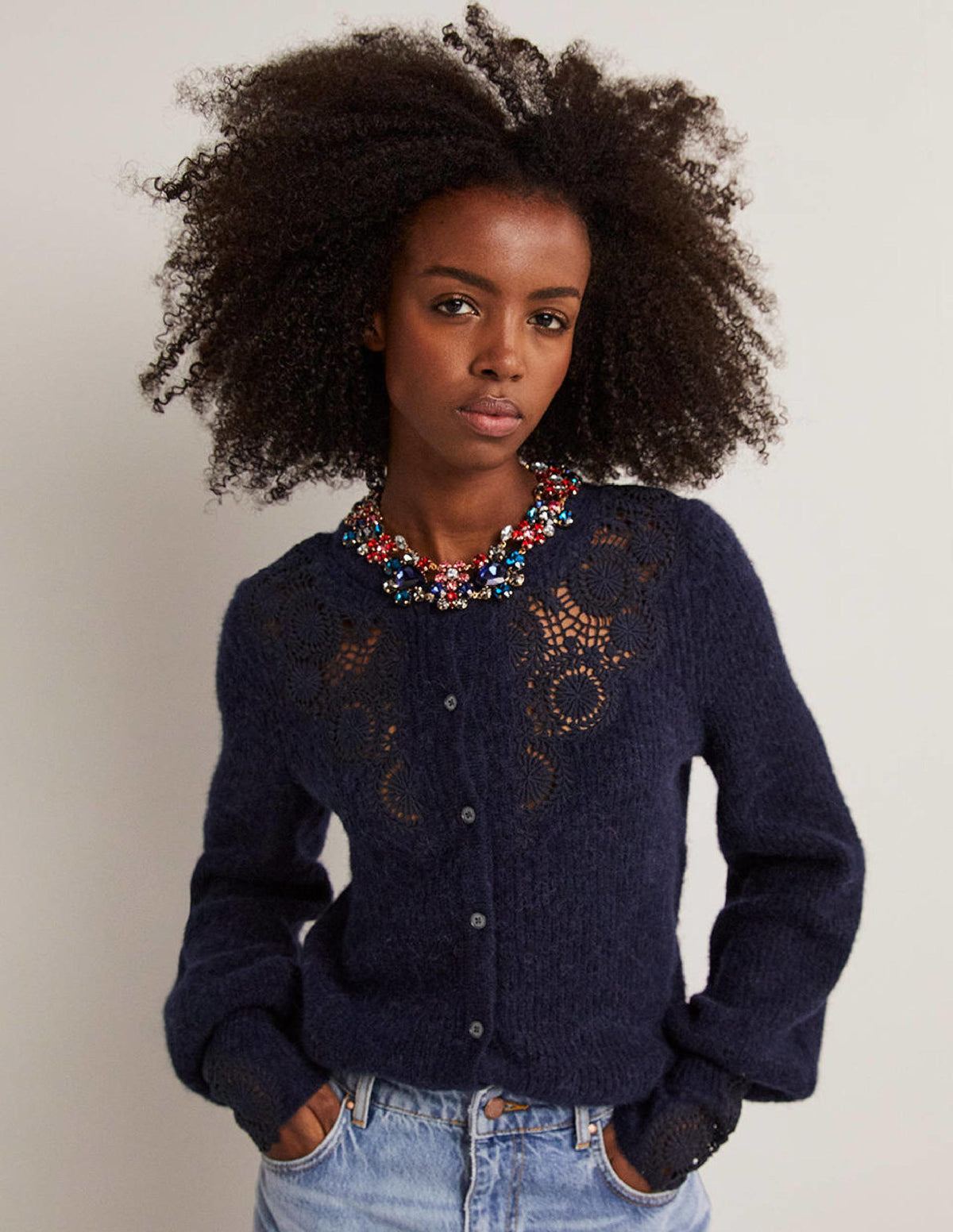 Detail Fluffy Cardigan-Navy Embroidery-5