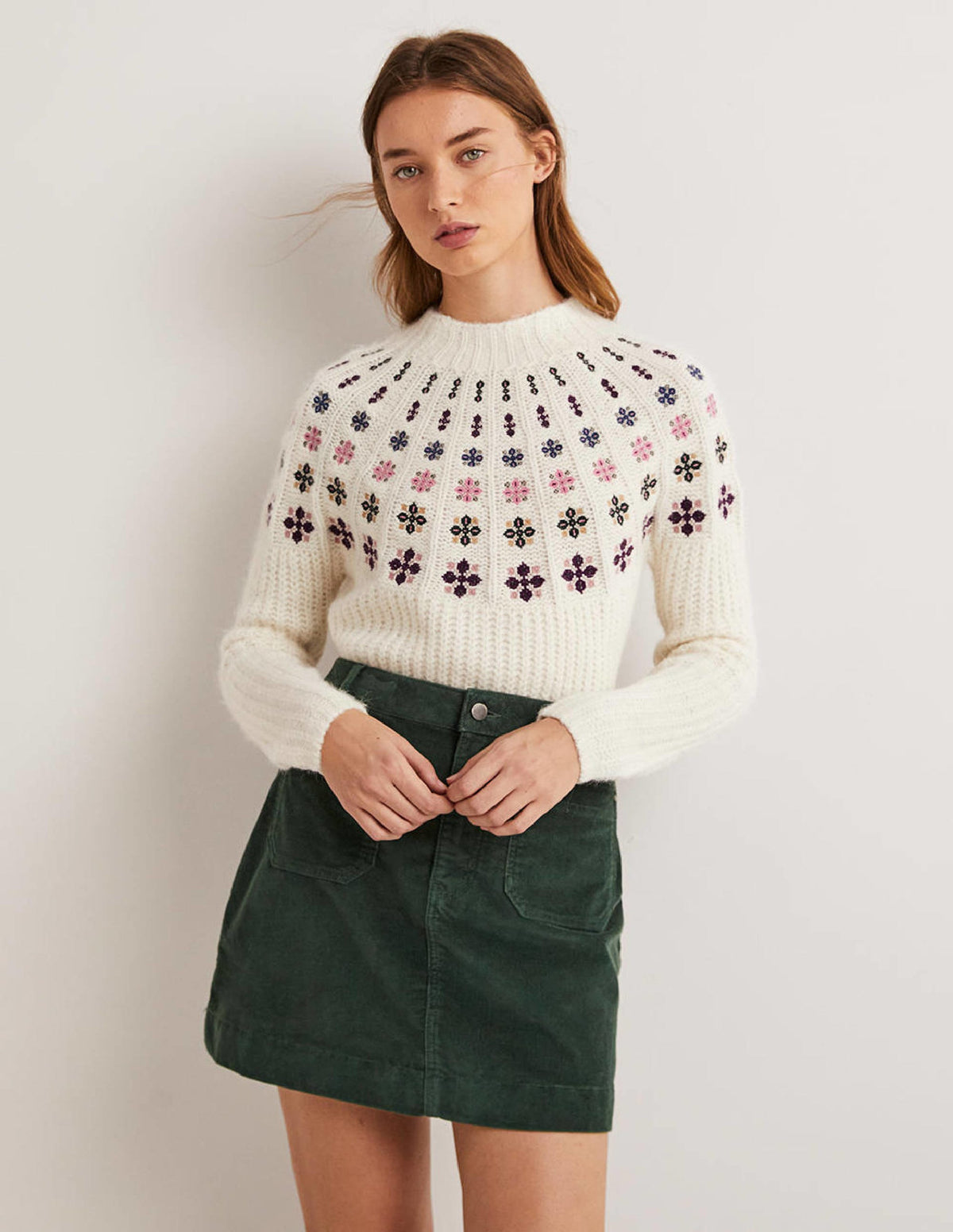 Fluffy Embroidered Jumper-Ivory, Multi Embroidery - Image 1