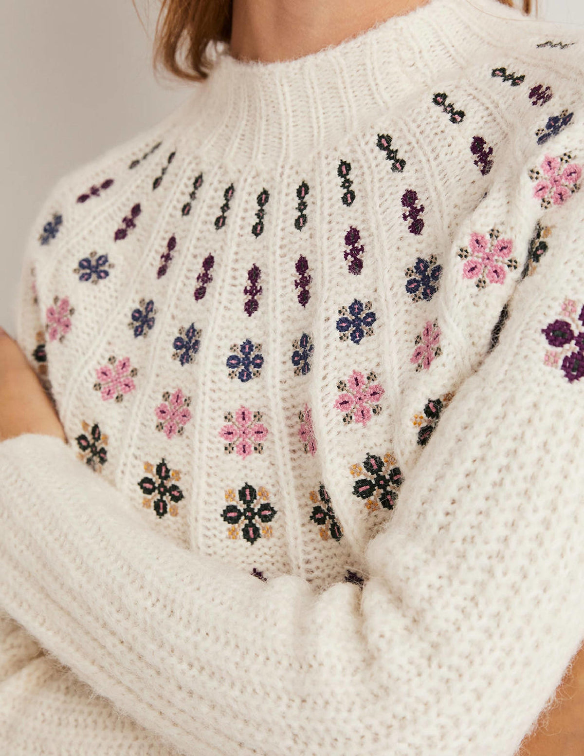 Fluffy Embroidered Jumper-Ivory, Multi Embroidery - Image 2