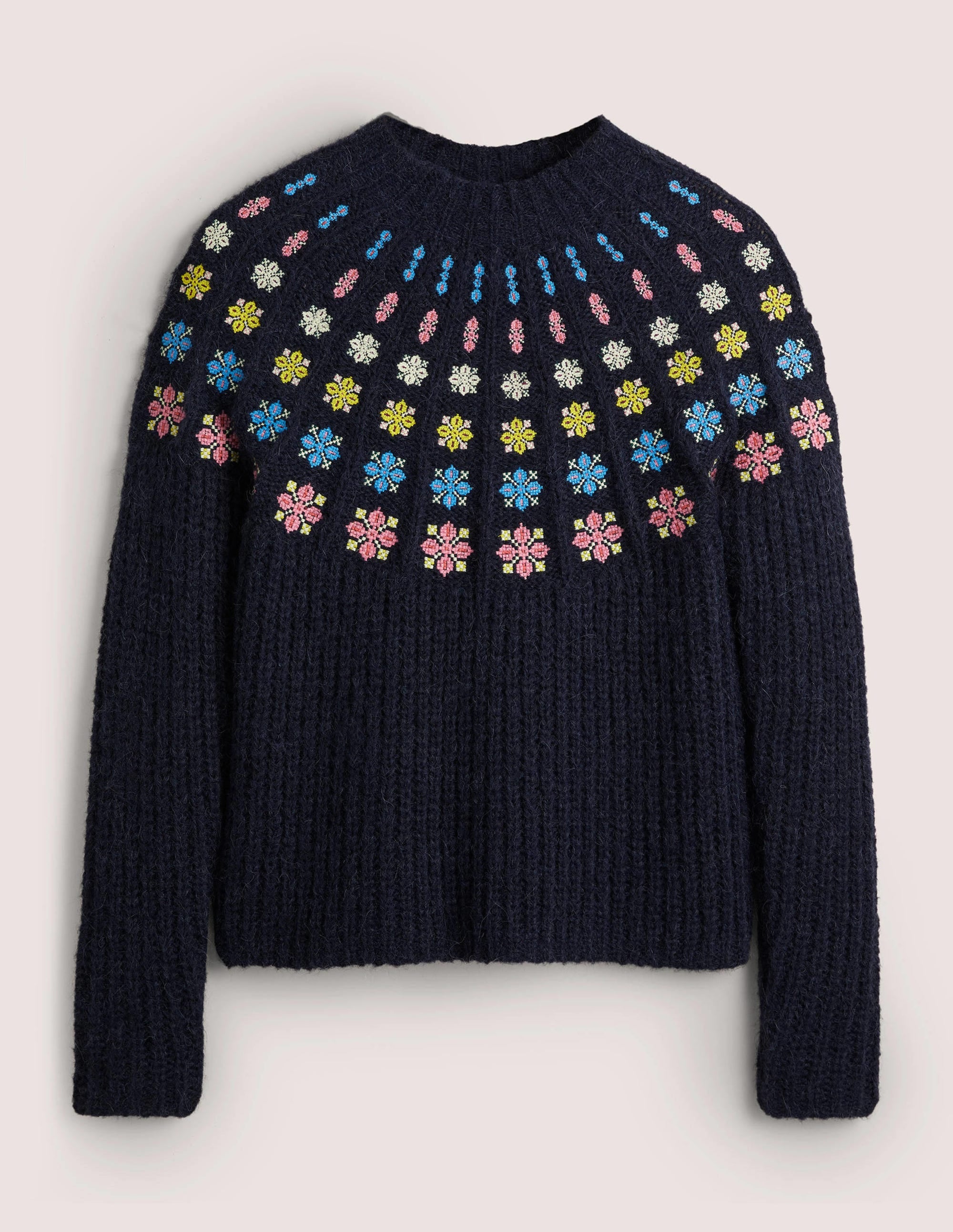 Fluffy Embroidered Jumper-Navy, Multi Embroidery - Image 5