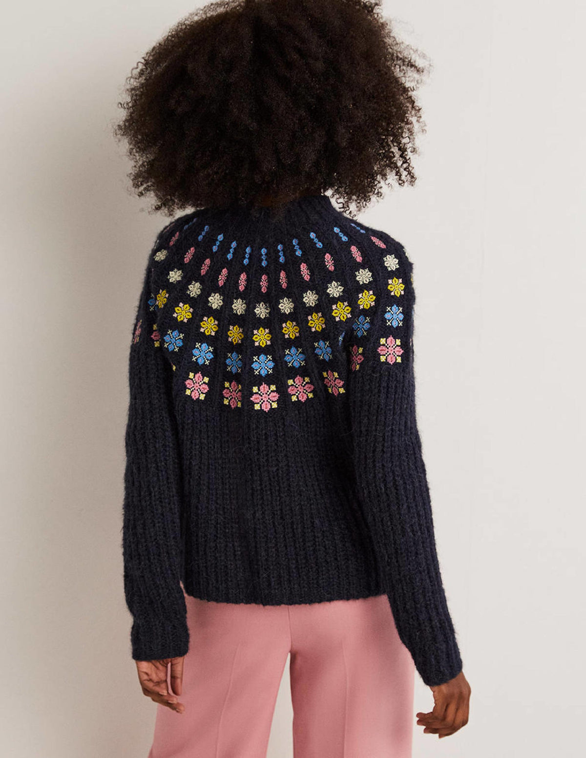 Fluffy Embroidered Jumper-Navy, Multi Embroidery - Image 3