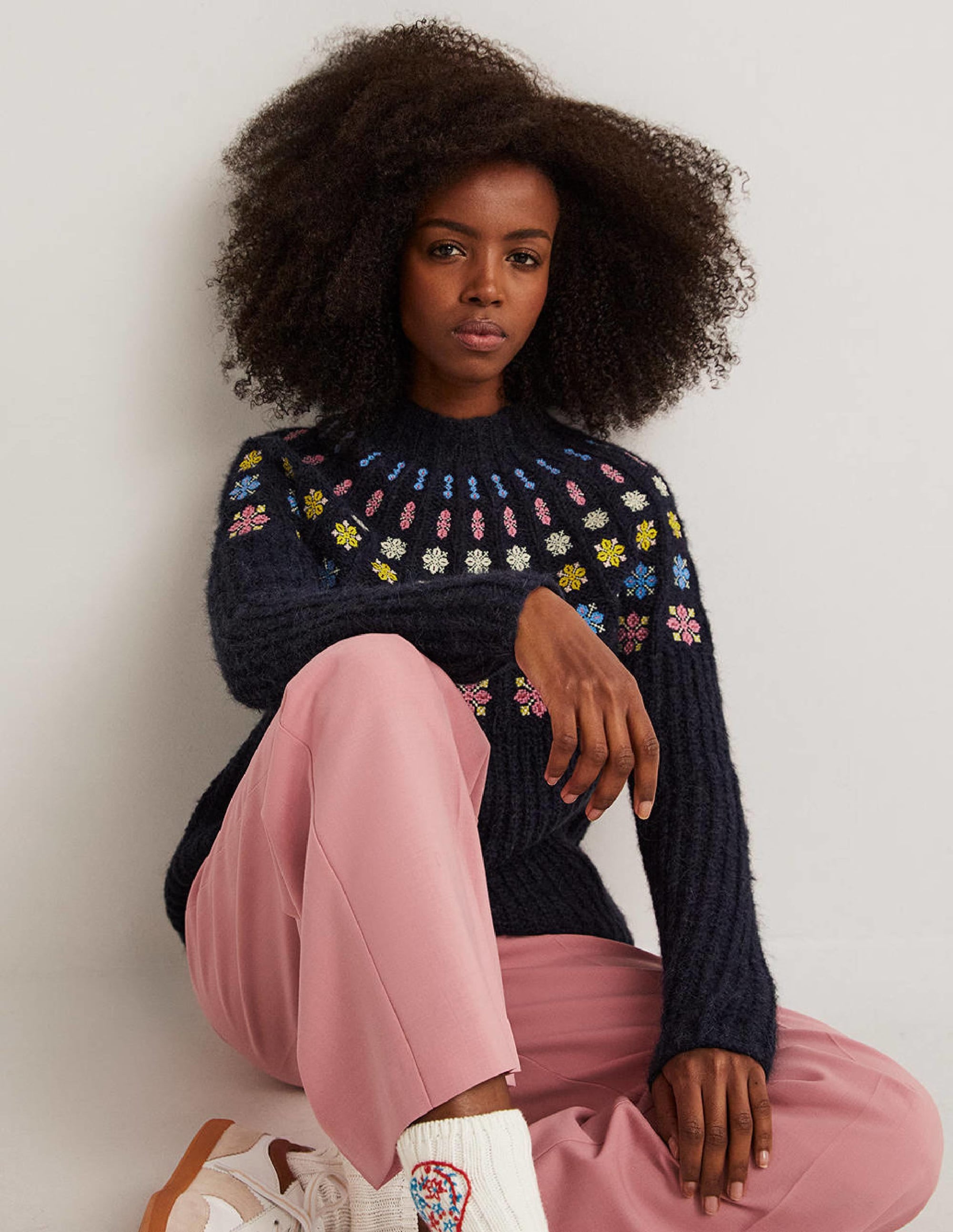 Fluffy Embroidered Jumper-Navy, Multi Embroidery - Image 4
