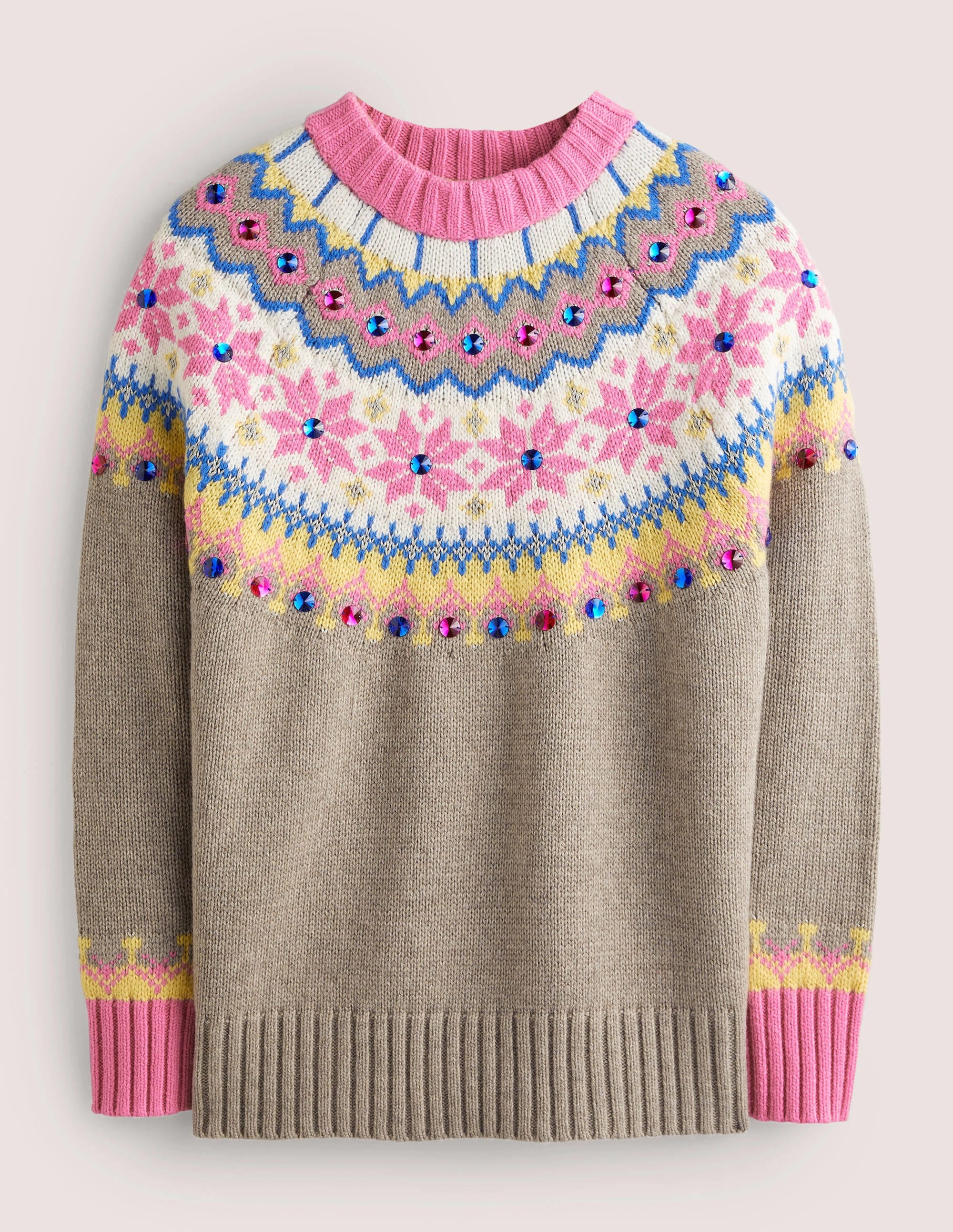 Embellished Fair Isle Jumper-Mink, Embellished Fair Isle - Image 6