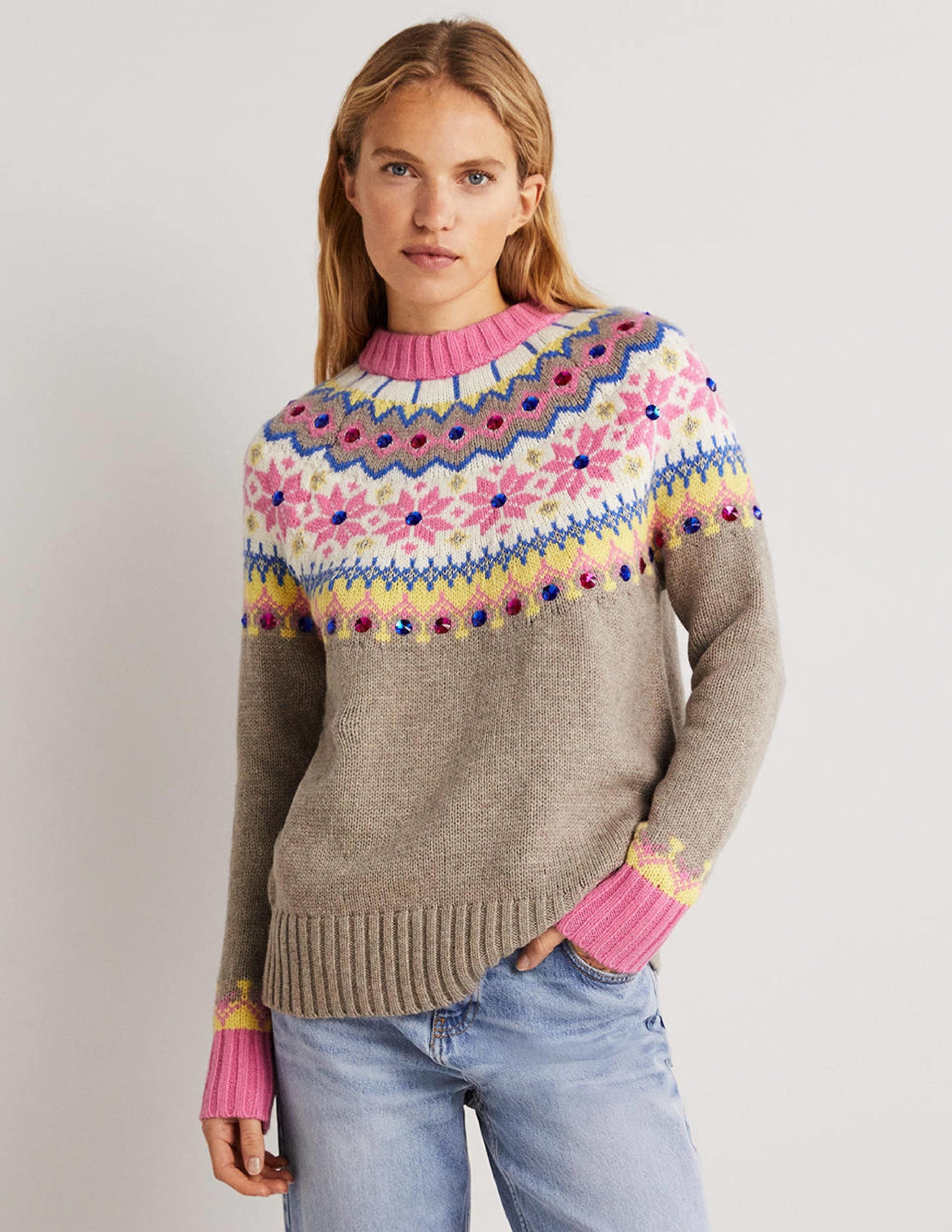 Embellished Fair Isle Jumper-Mink, Embellished Fair Isle-1