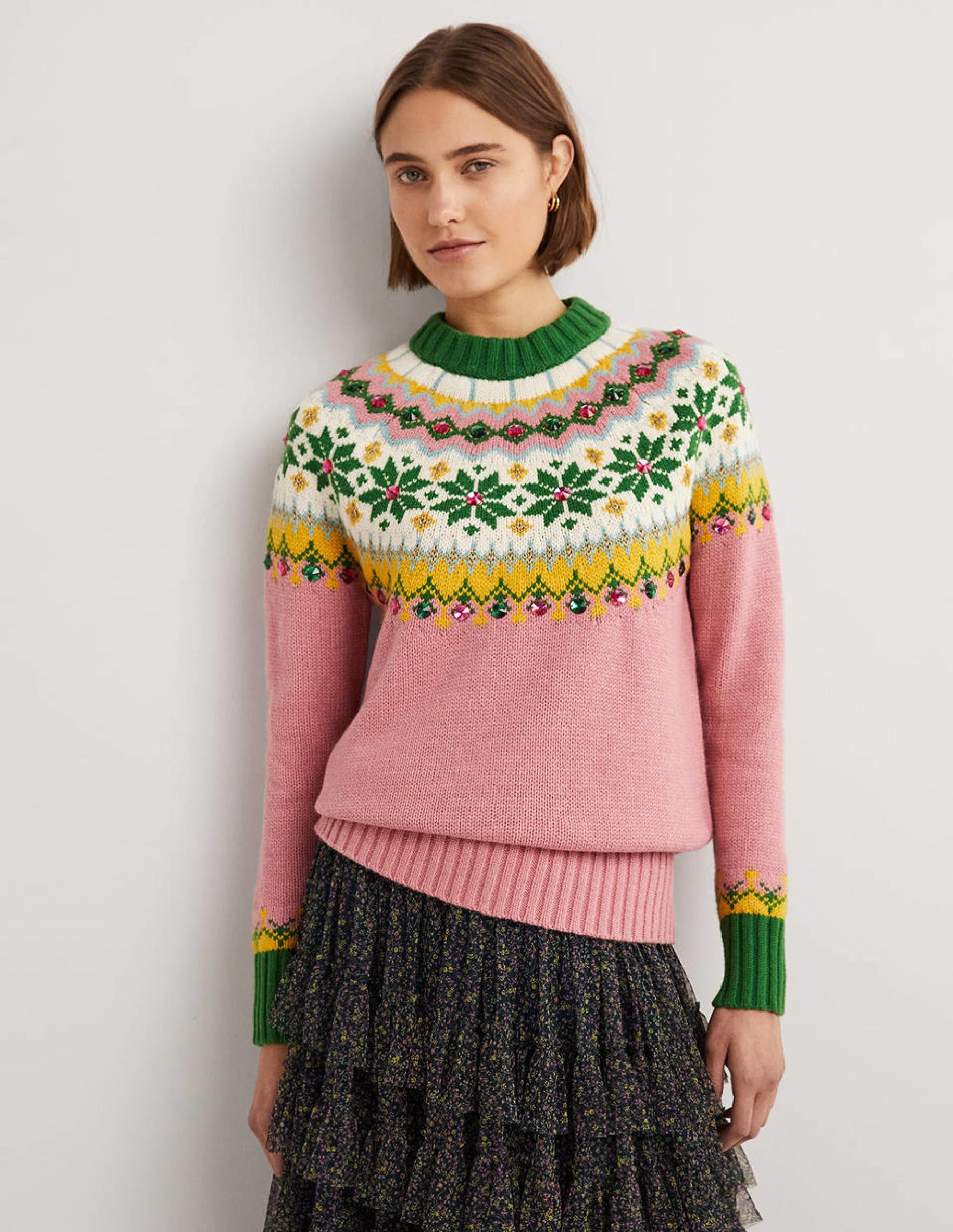 Embellished Fair Isle Jumper-Pink, Embellished Fair Isle-1