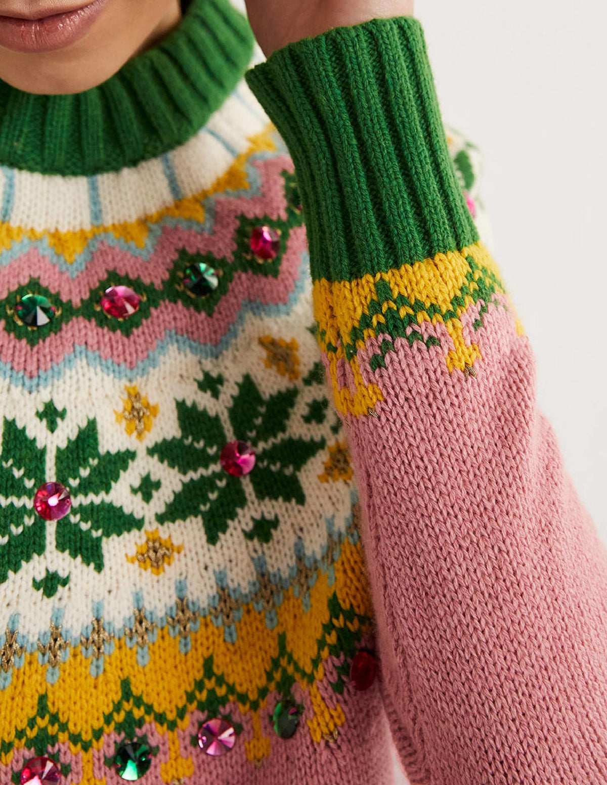 Embellished Fair Isle Jumper-Pink, Embellished Fair Isle - Image 2