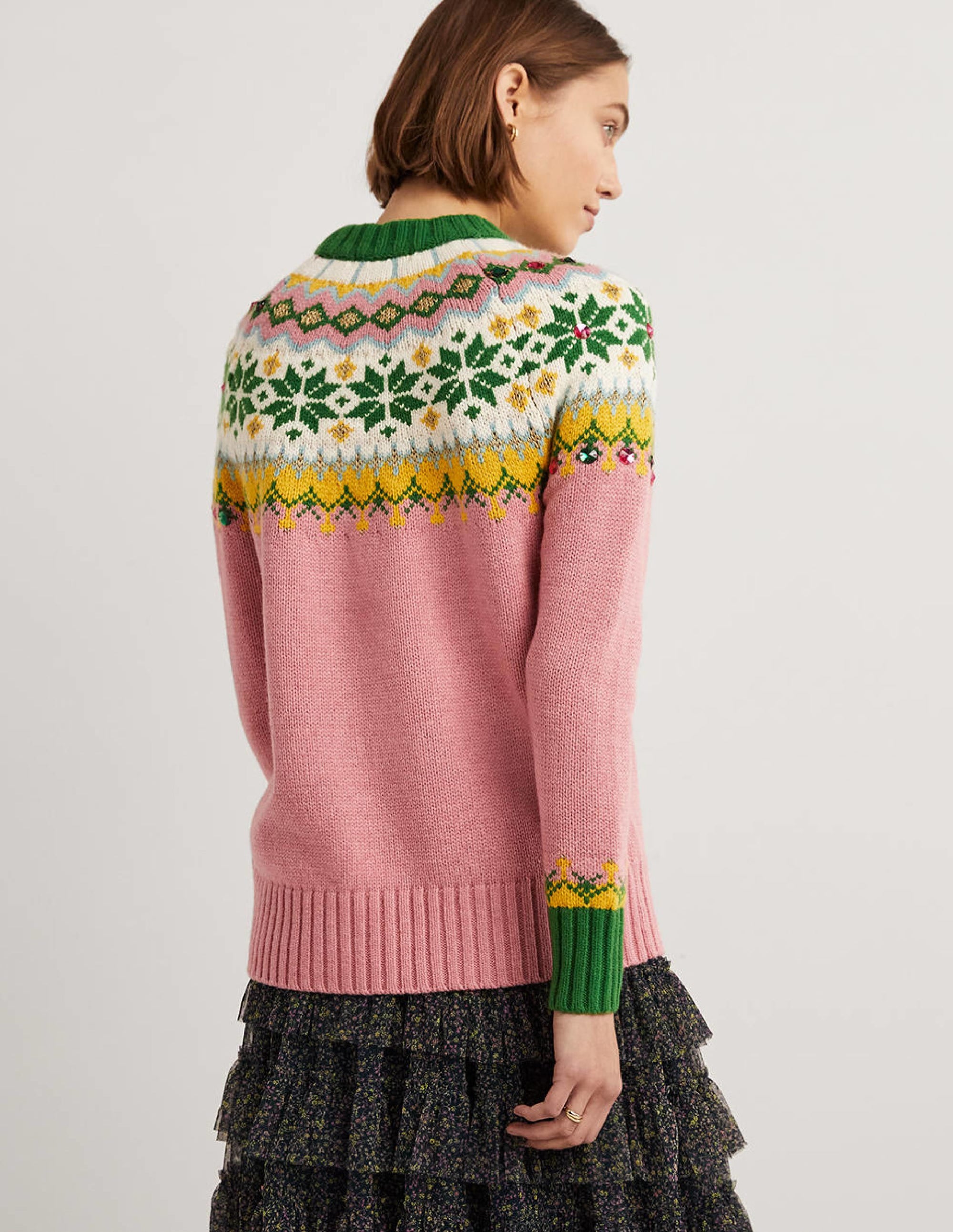 Embellished Fair Isle Jumper-Pink, Embellished Fair Isle - Image 3