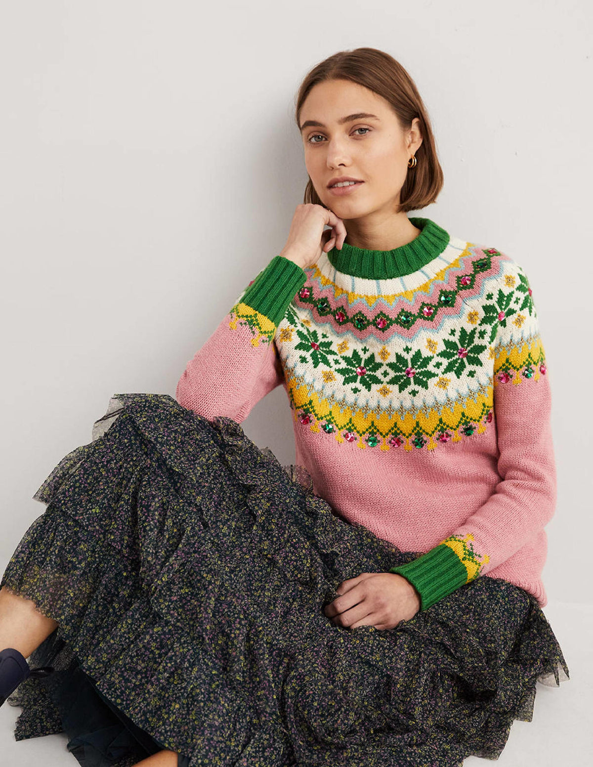 Embellished Fair Isle Jumper-Pink, Embellished Fair Isle - Image 5