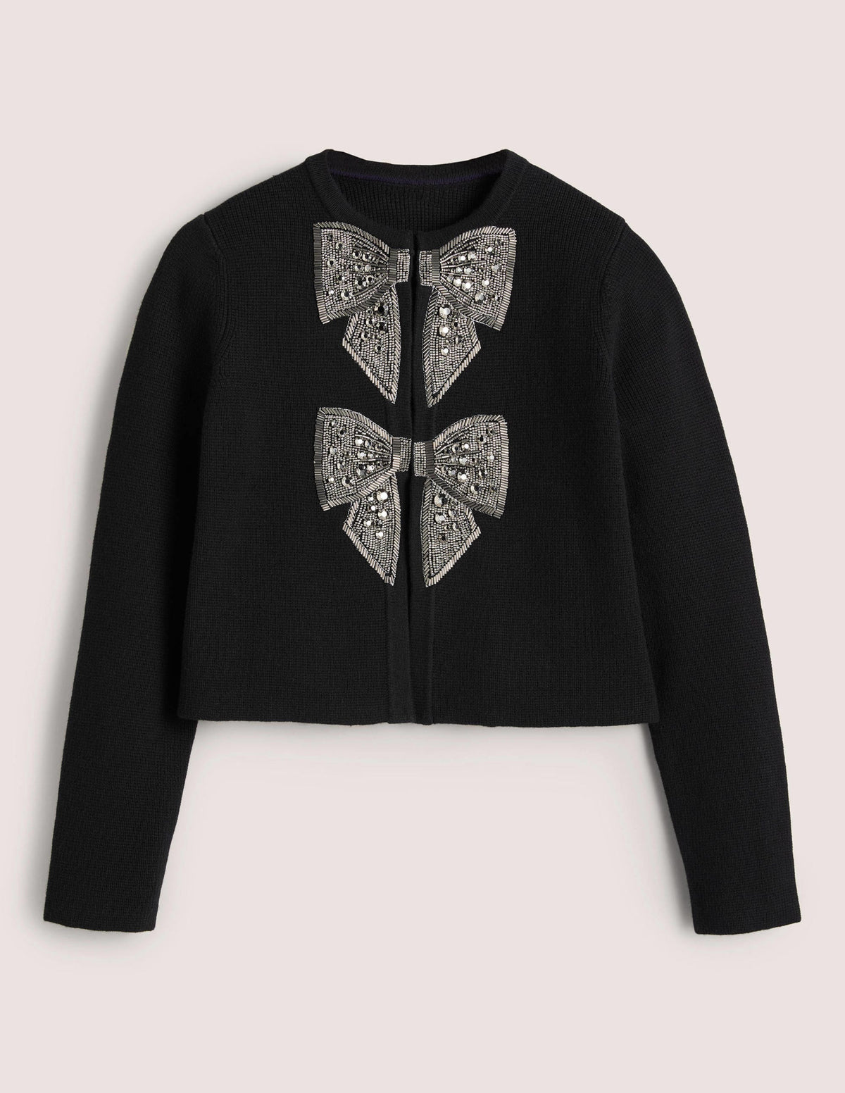 Embellished Knitted Jacket-Black, Embellished Bows-7