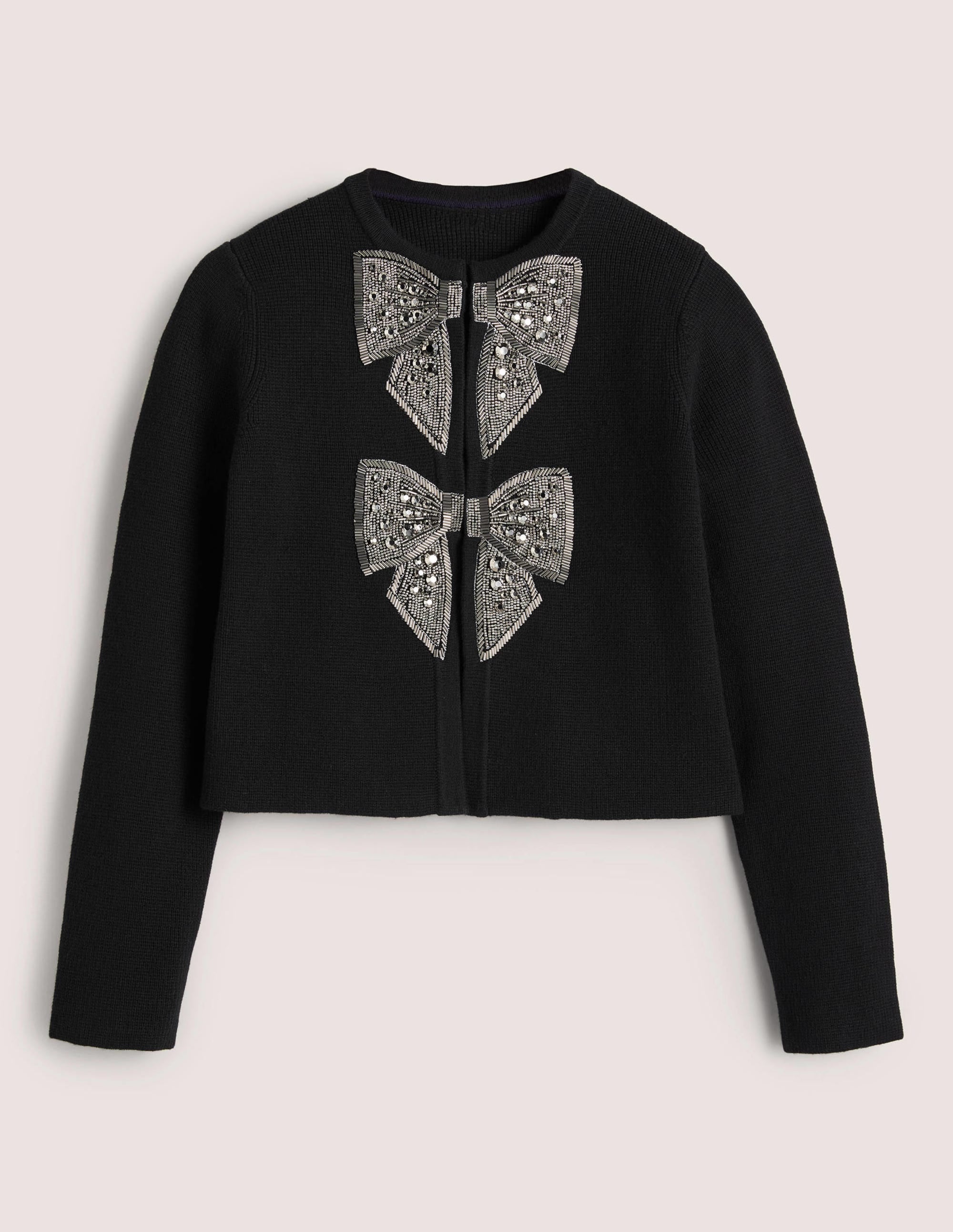 Embellished Knitted Jacket-Black, Embellished Bows - Image 7